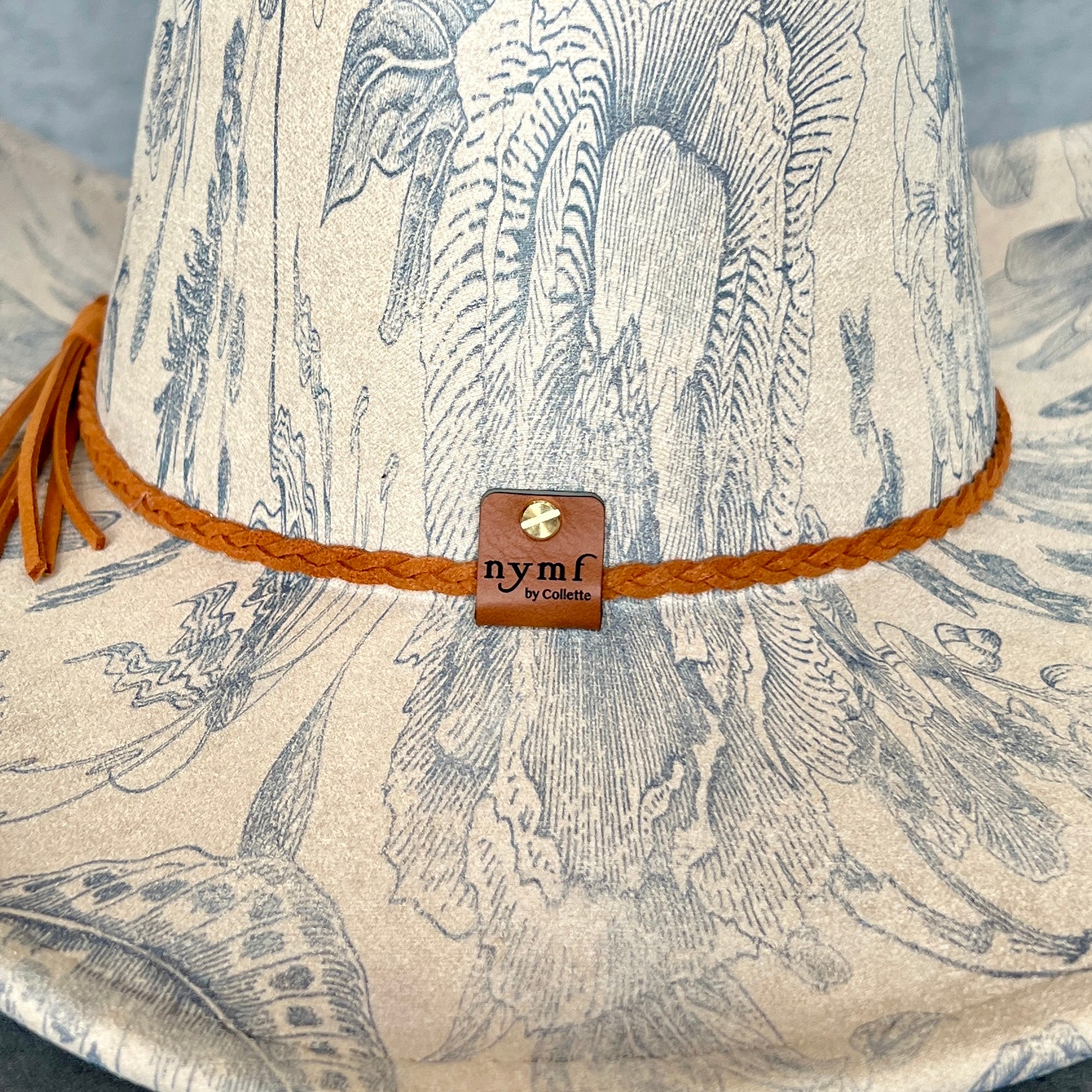 Blue Chinoiserie Suede Cowboy Hat