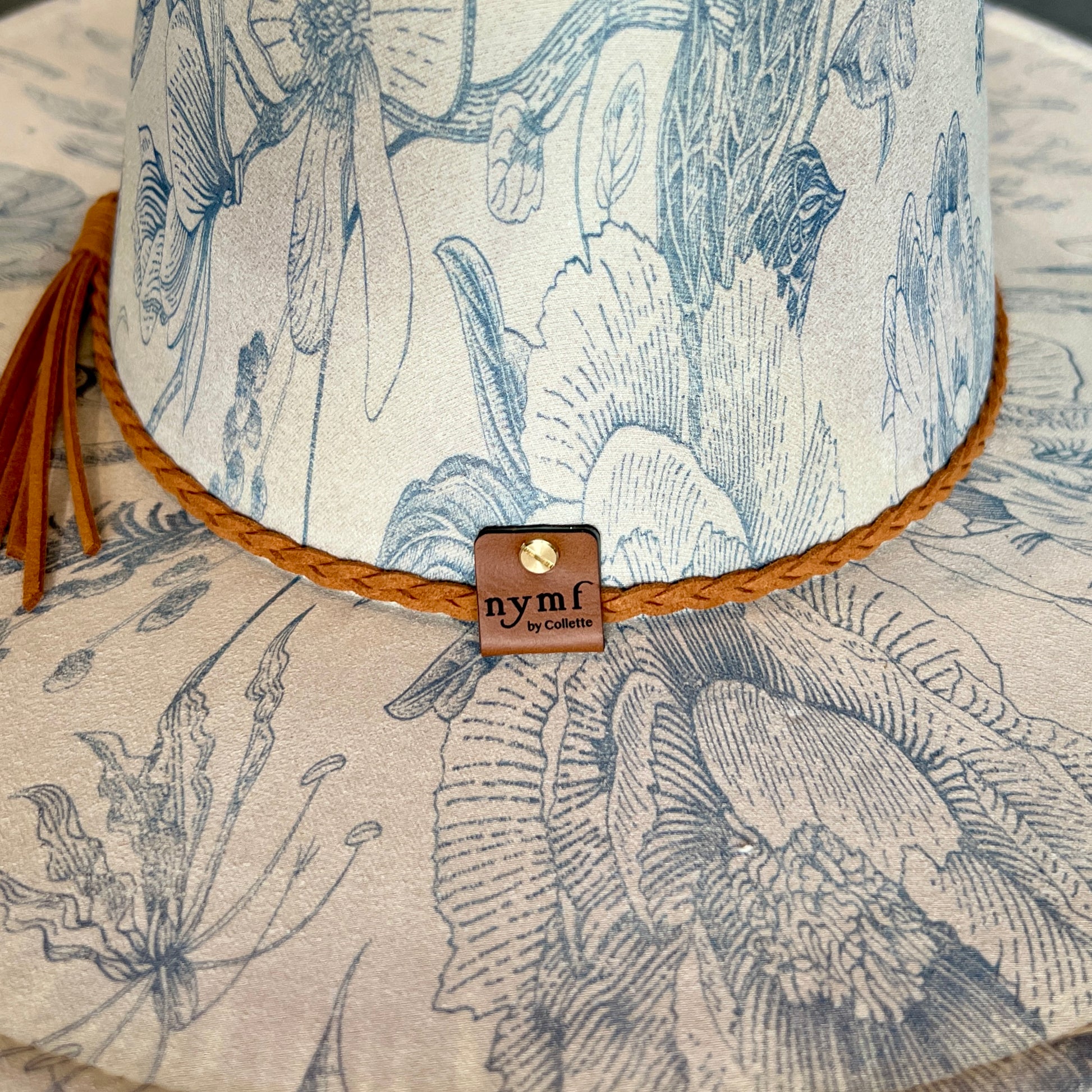 Blue Chinoiserie Suede Rancher Hat