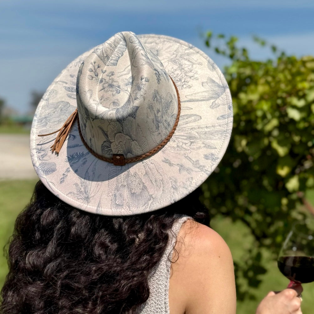 Blue Chinoiserie Suede Rancher Hat