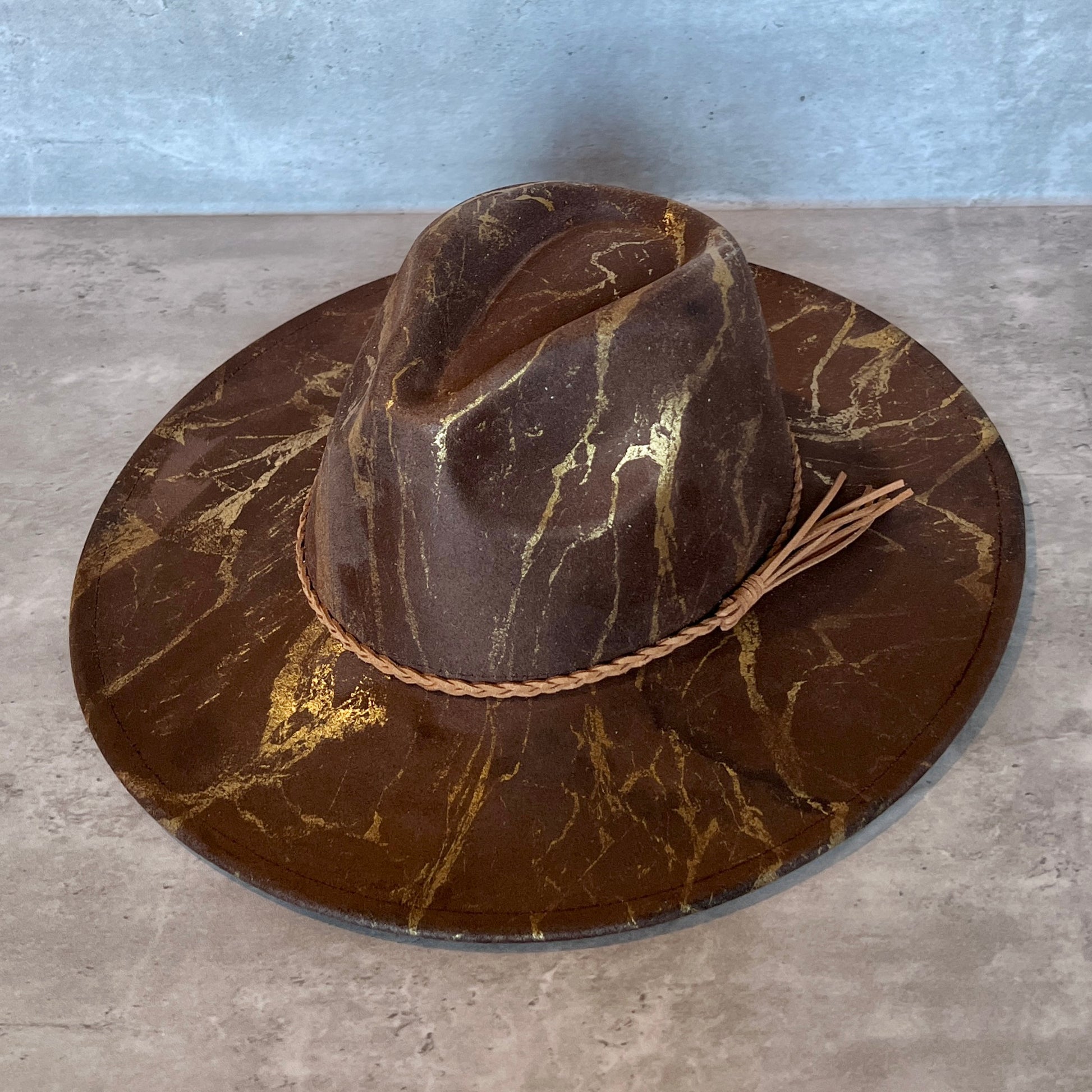 Gold Marbled Wide Brim Suede Rancher Hat