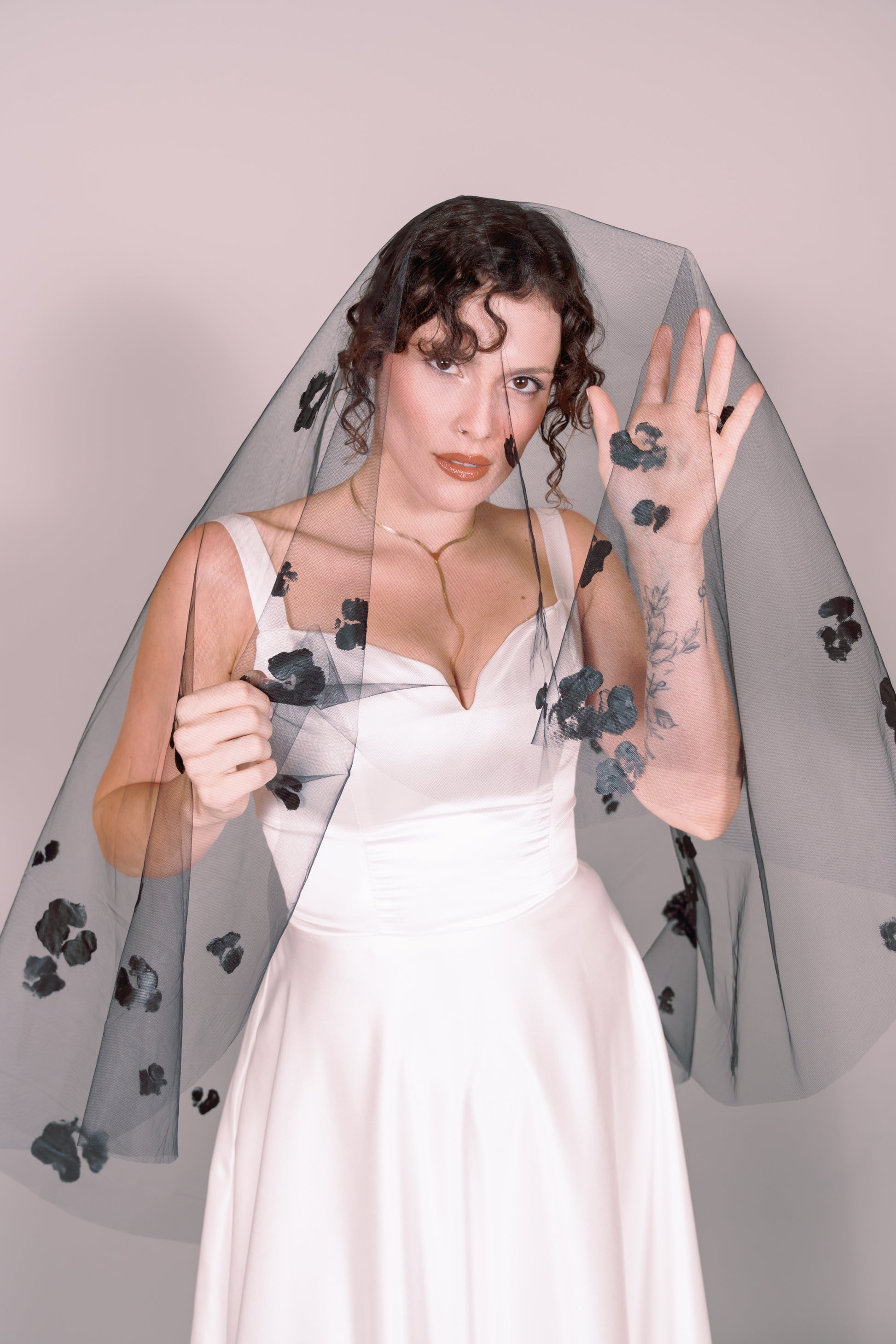 Rose Garden Hand-Painted Fingertip Veil