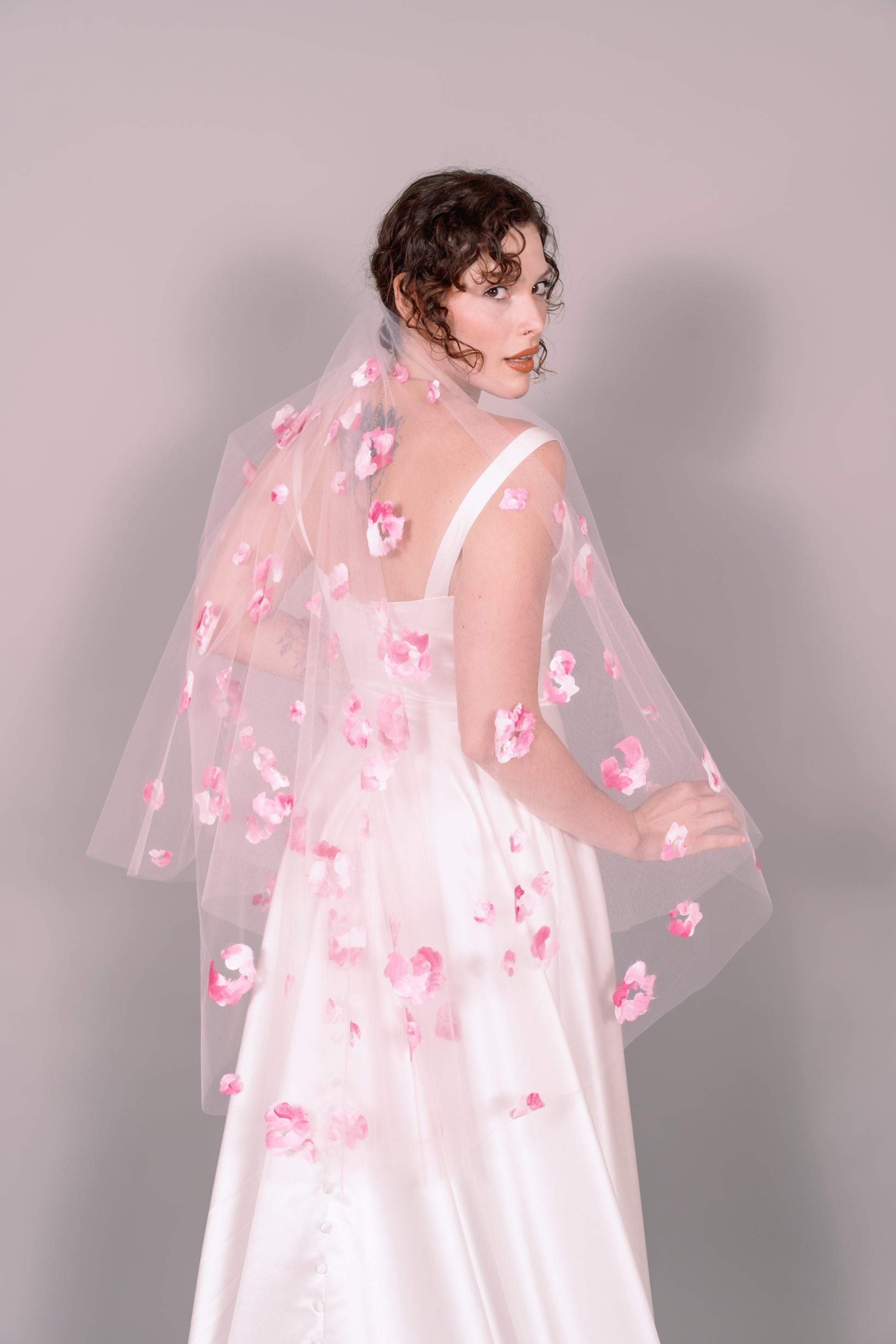 Rose Garden Hand-Painted Fingertip Veil
