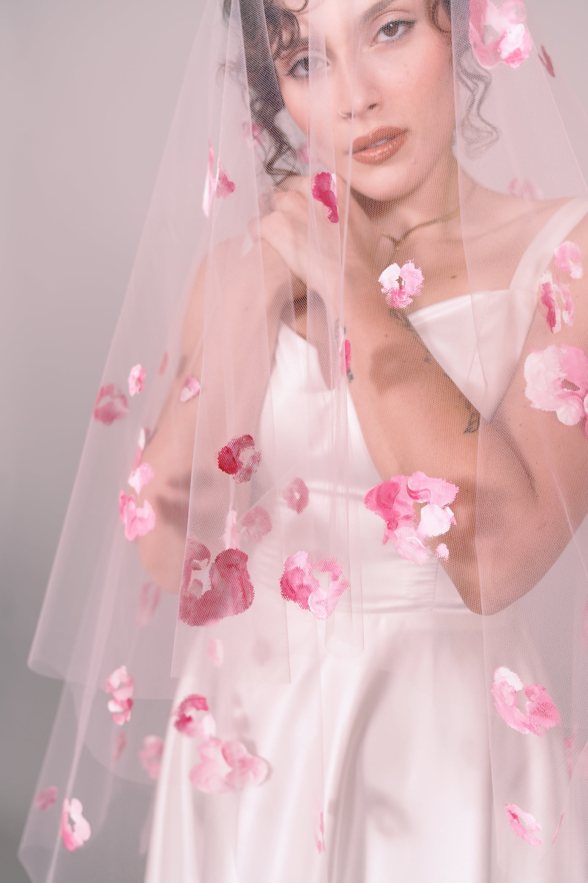 Rose Garden Hand-Painted Fingertip Veil