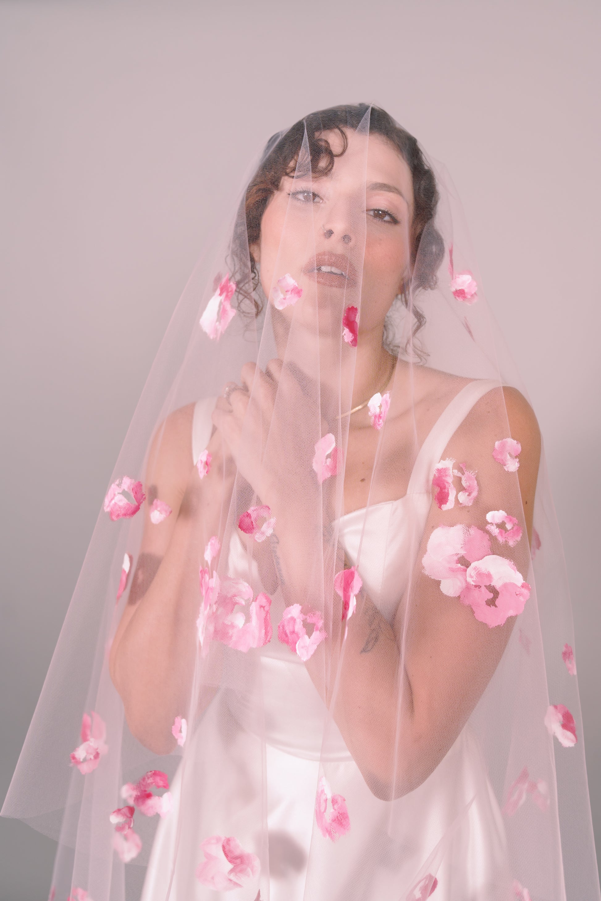 Rose Garden Hand-Painted Fingertip Veil