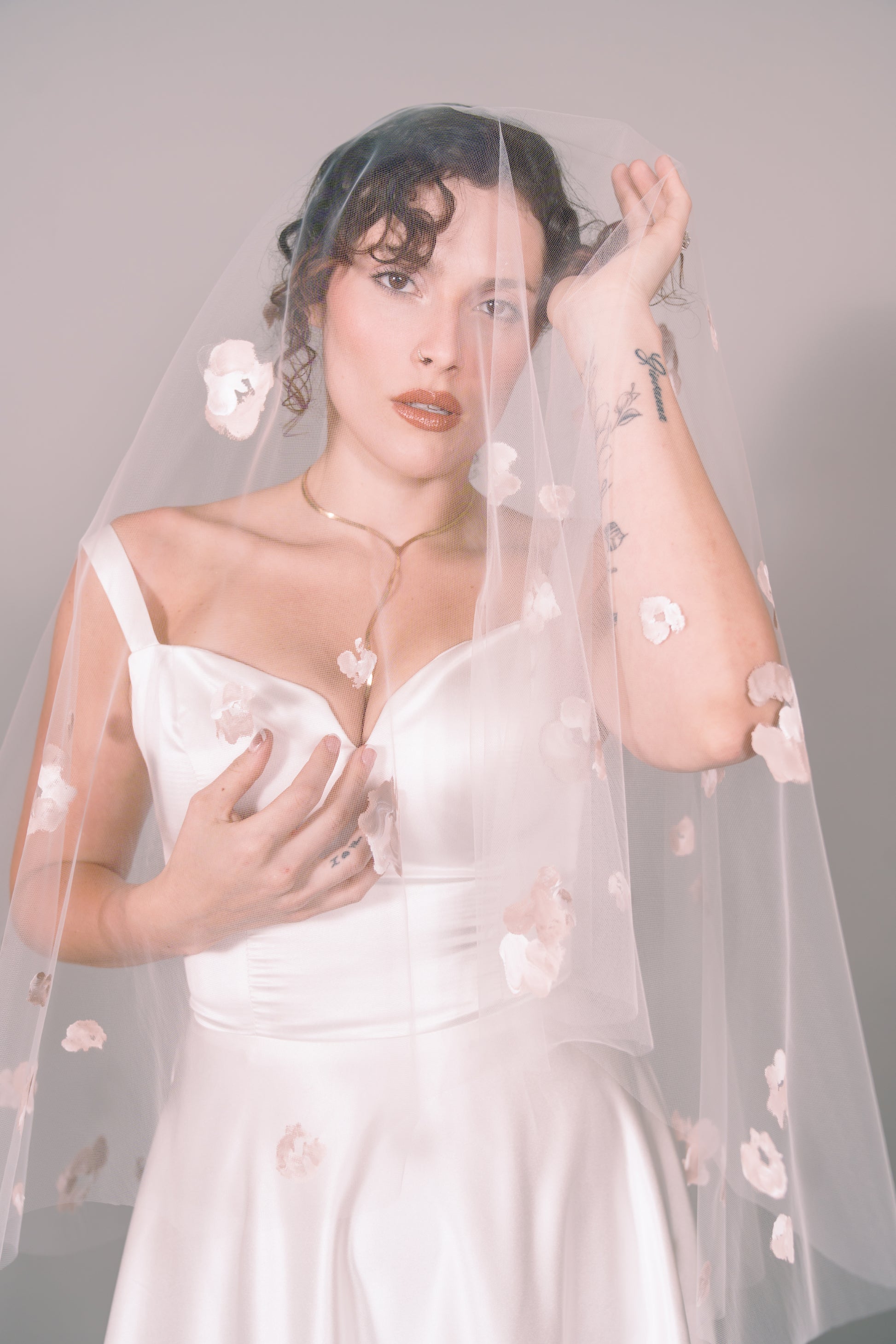 Rose Garden Hand-Painted Fingertip Veil