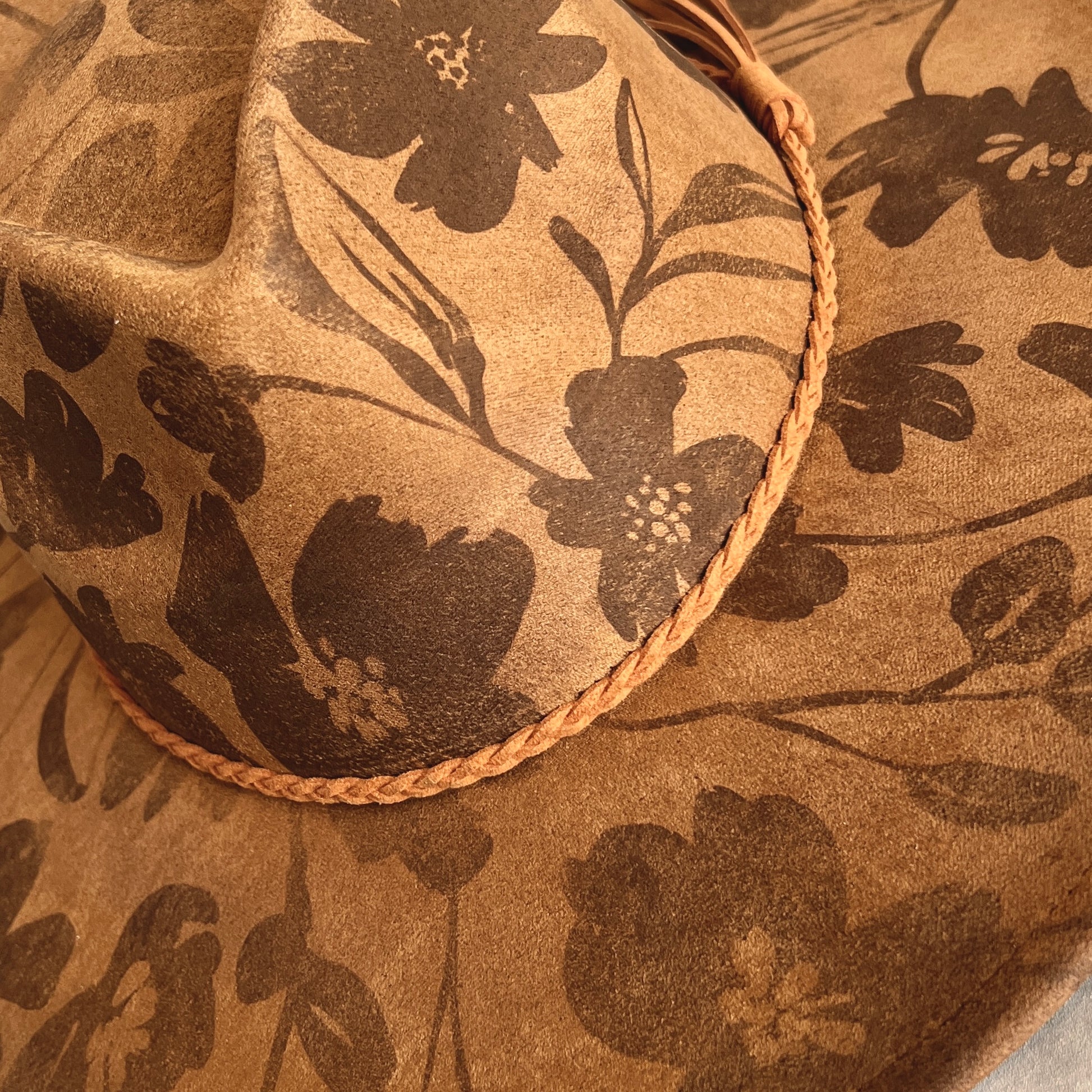 Tonal Floral Suede Rancher Hat