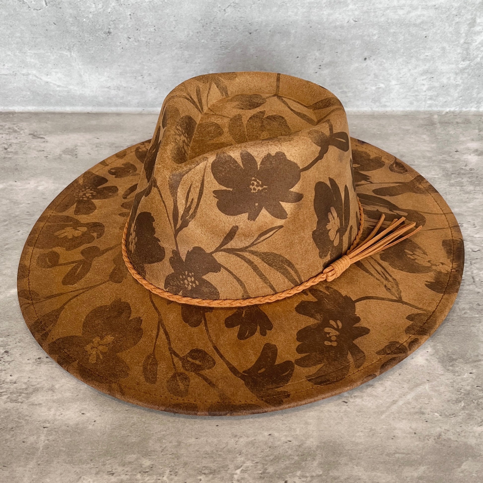 Tonal Floral Suede Rancher Hat
