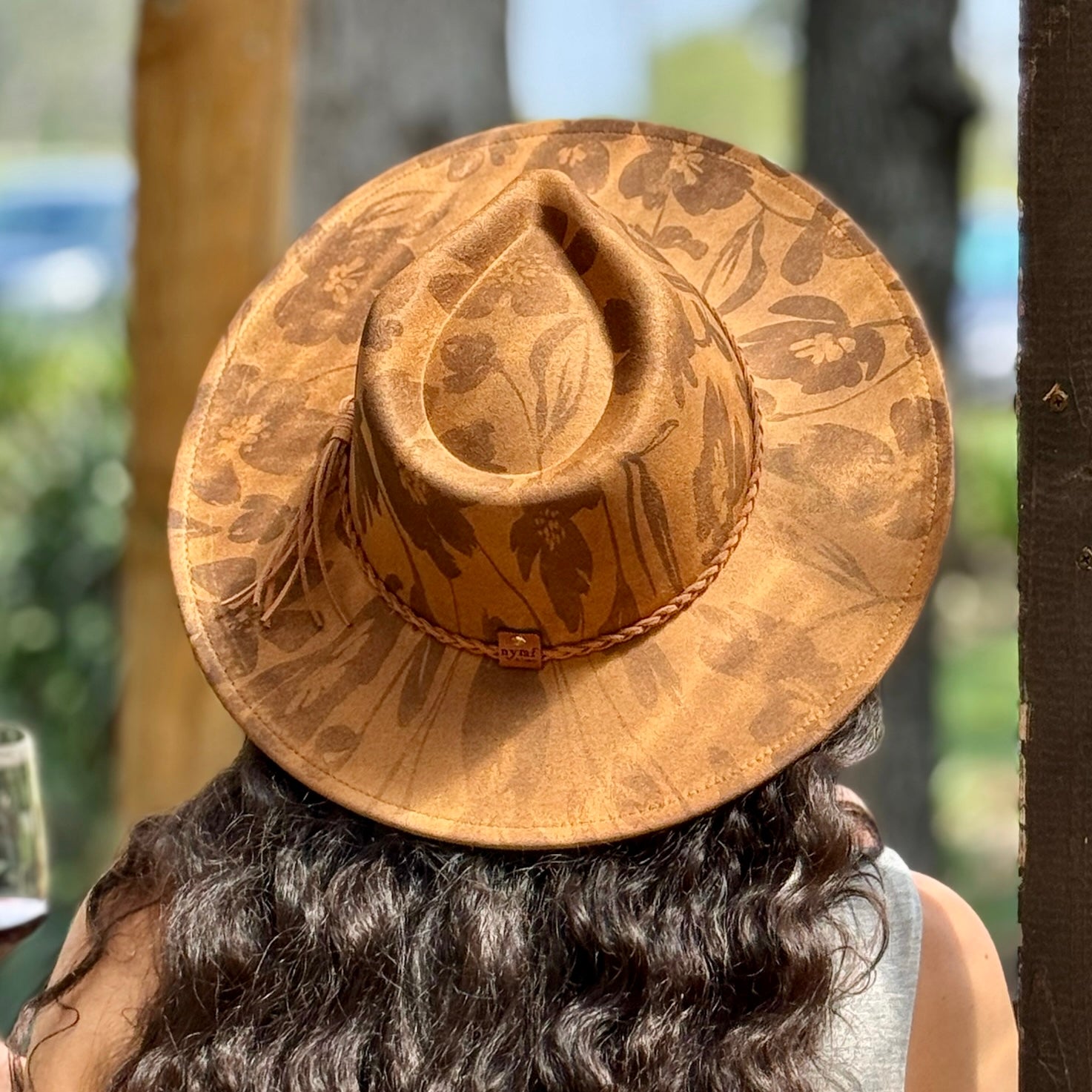 Tonal Floral Suede Rancher Hat