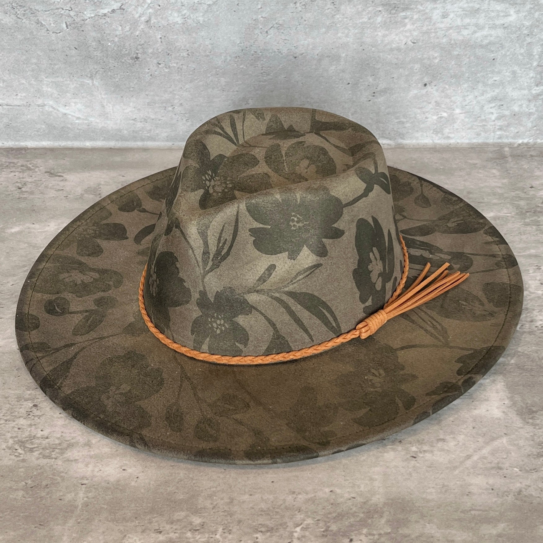 Tonal Floral Suede Rancher Hat
