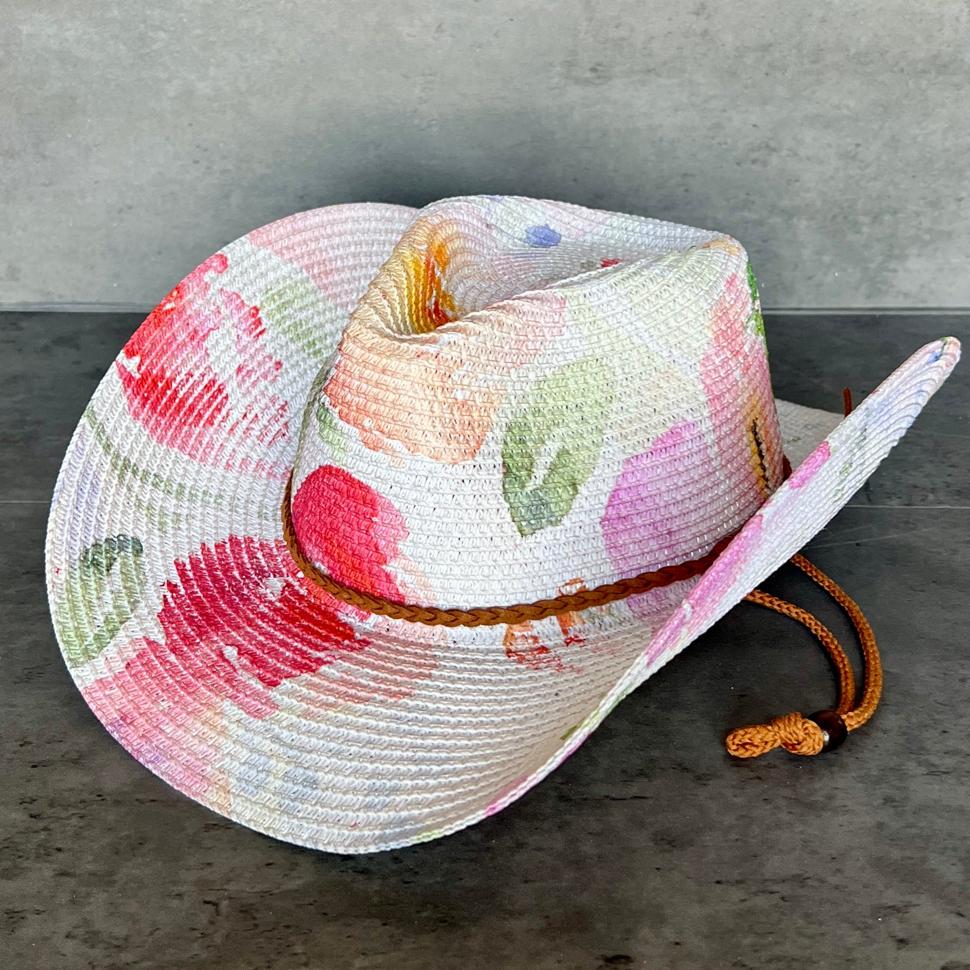 Watercolor Peonies Straw Cowboy Hat