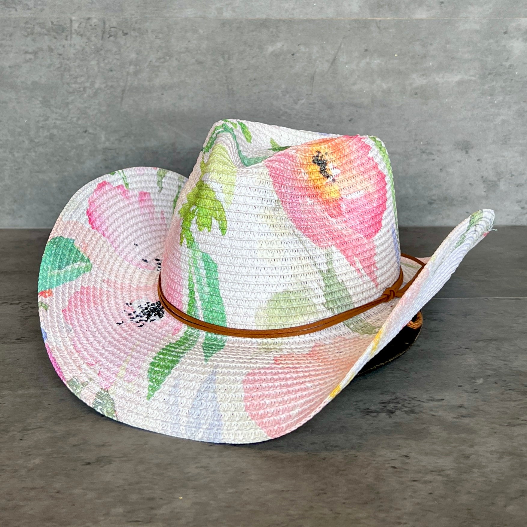 Watercolor Peonies Straw Cowboy Hat