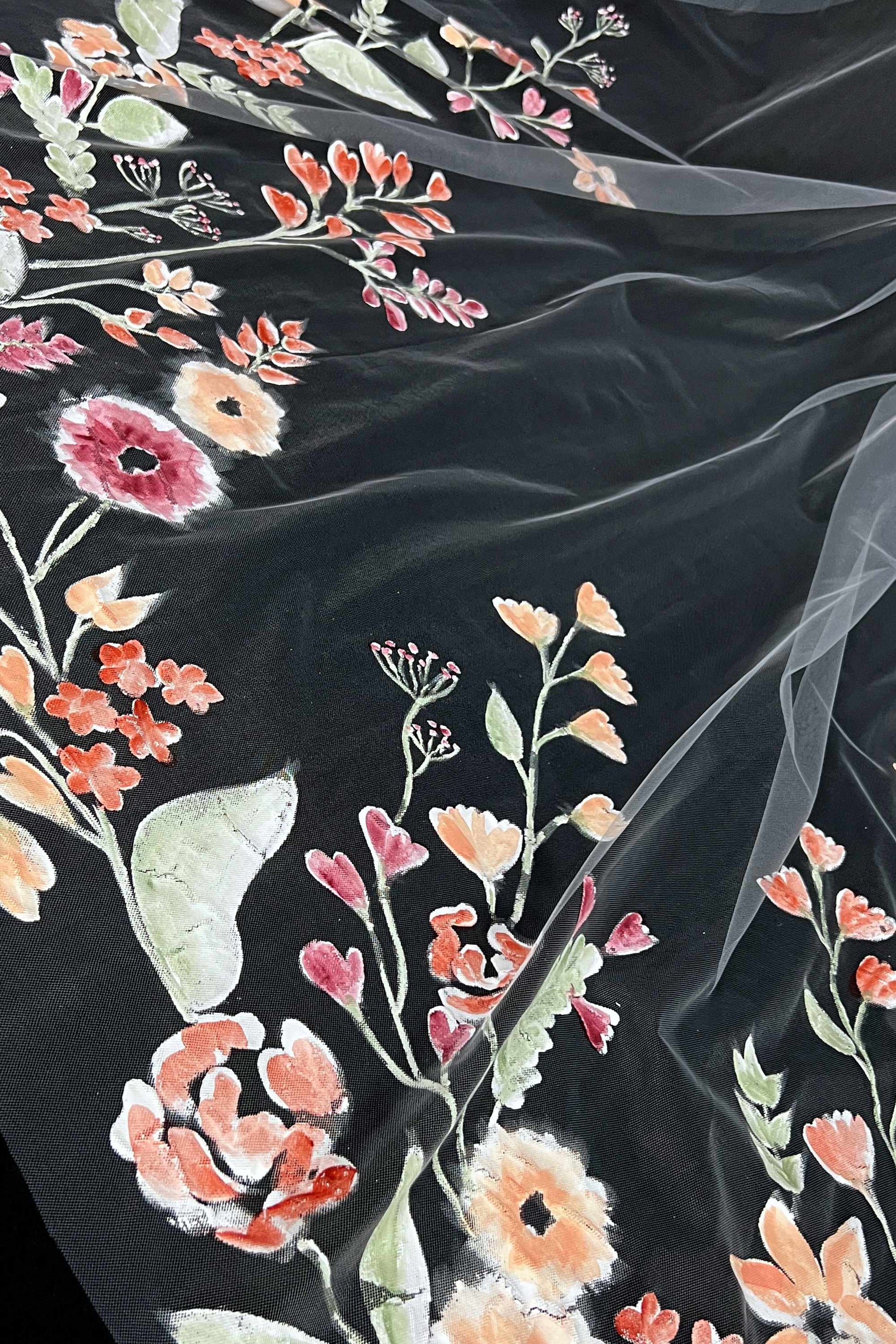 Wildflowers Hand-Painted Cathedral Veil