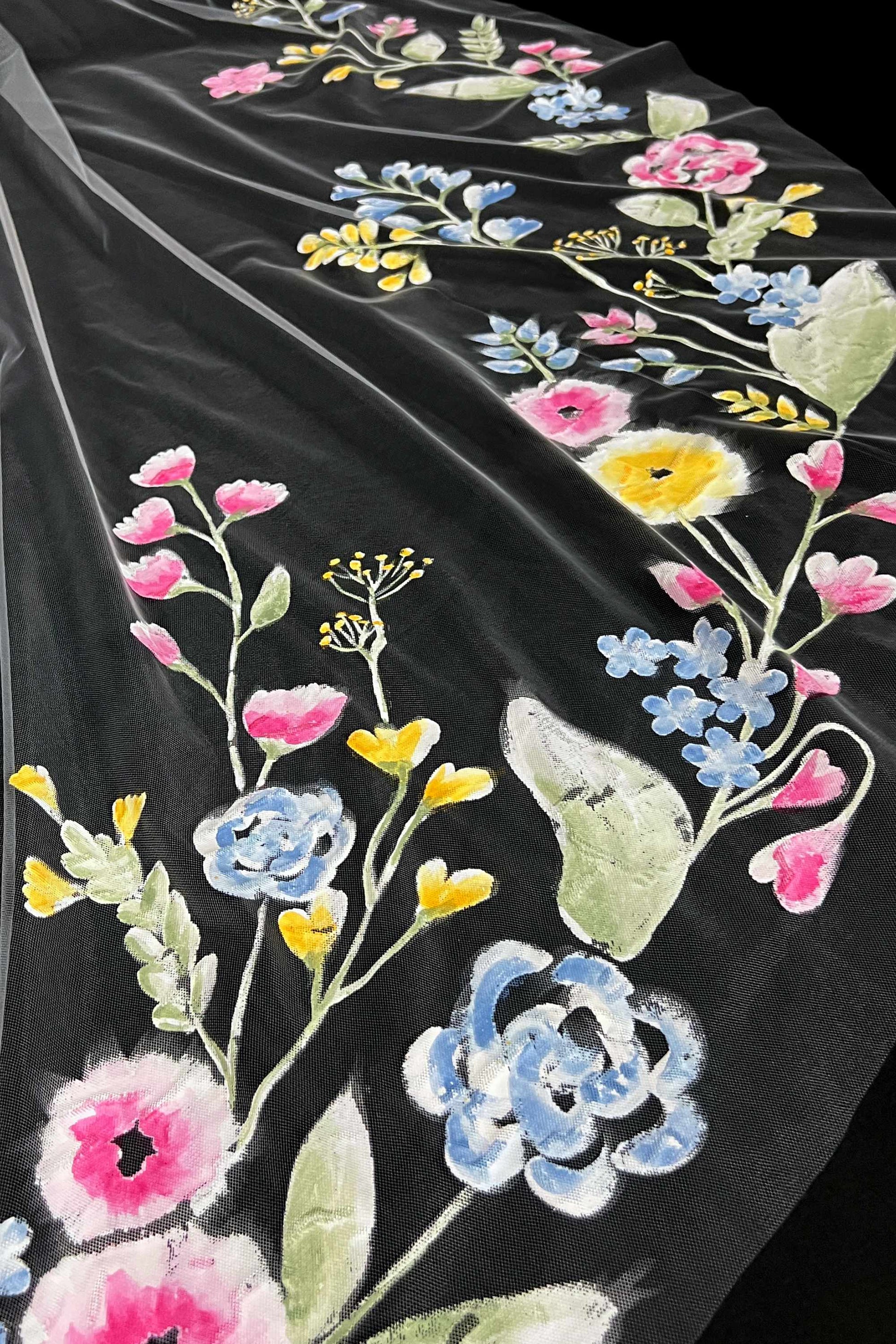 Wildflowers Hand-Painted Cathedral Veil