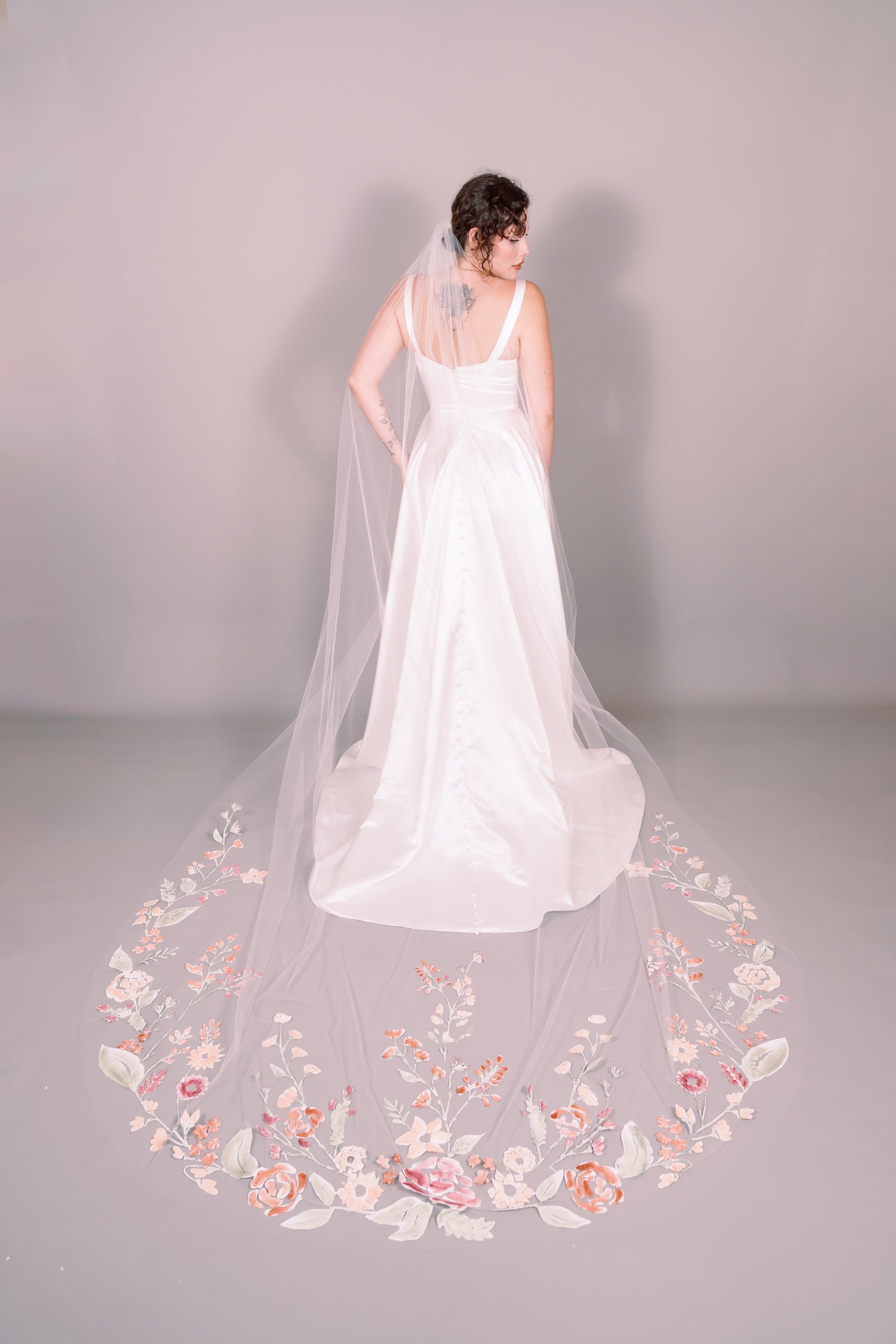 Wildflowers Hand-Painted Cathedral Veil