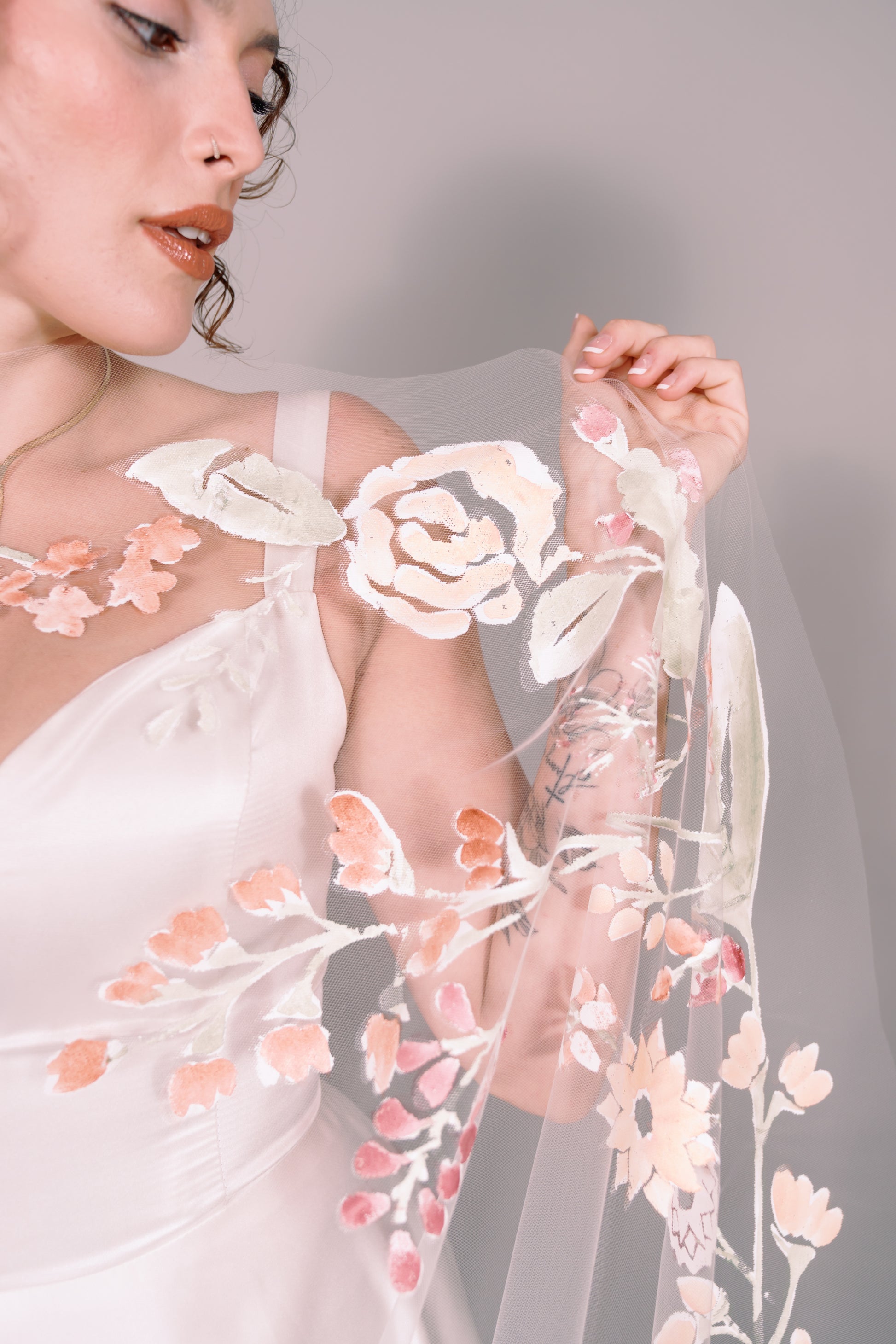 Wildflowers Hand-Painted Cathedral Veil