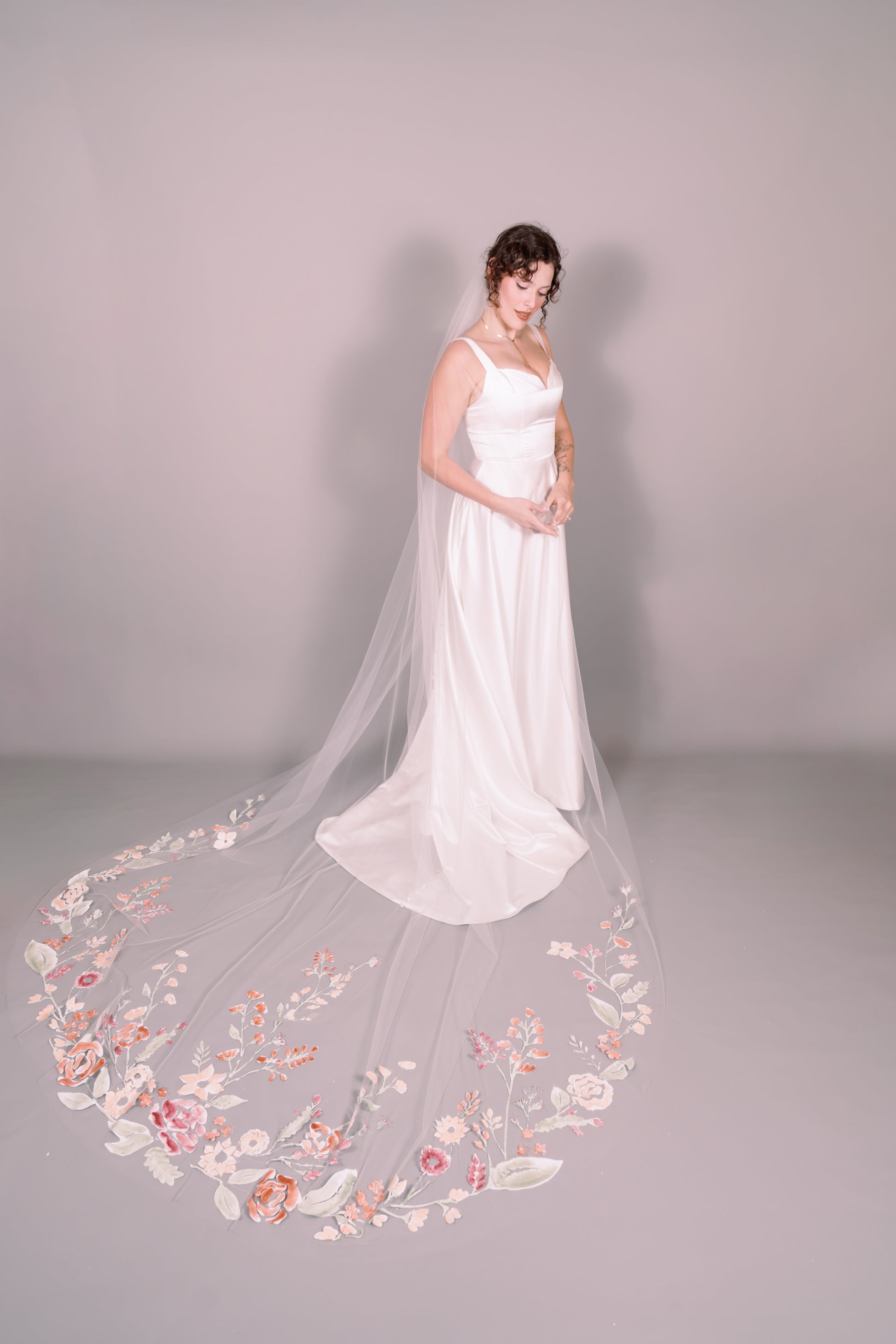 Wildflowers Hand-Painted Cathedral Veil