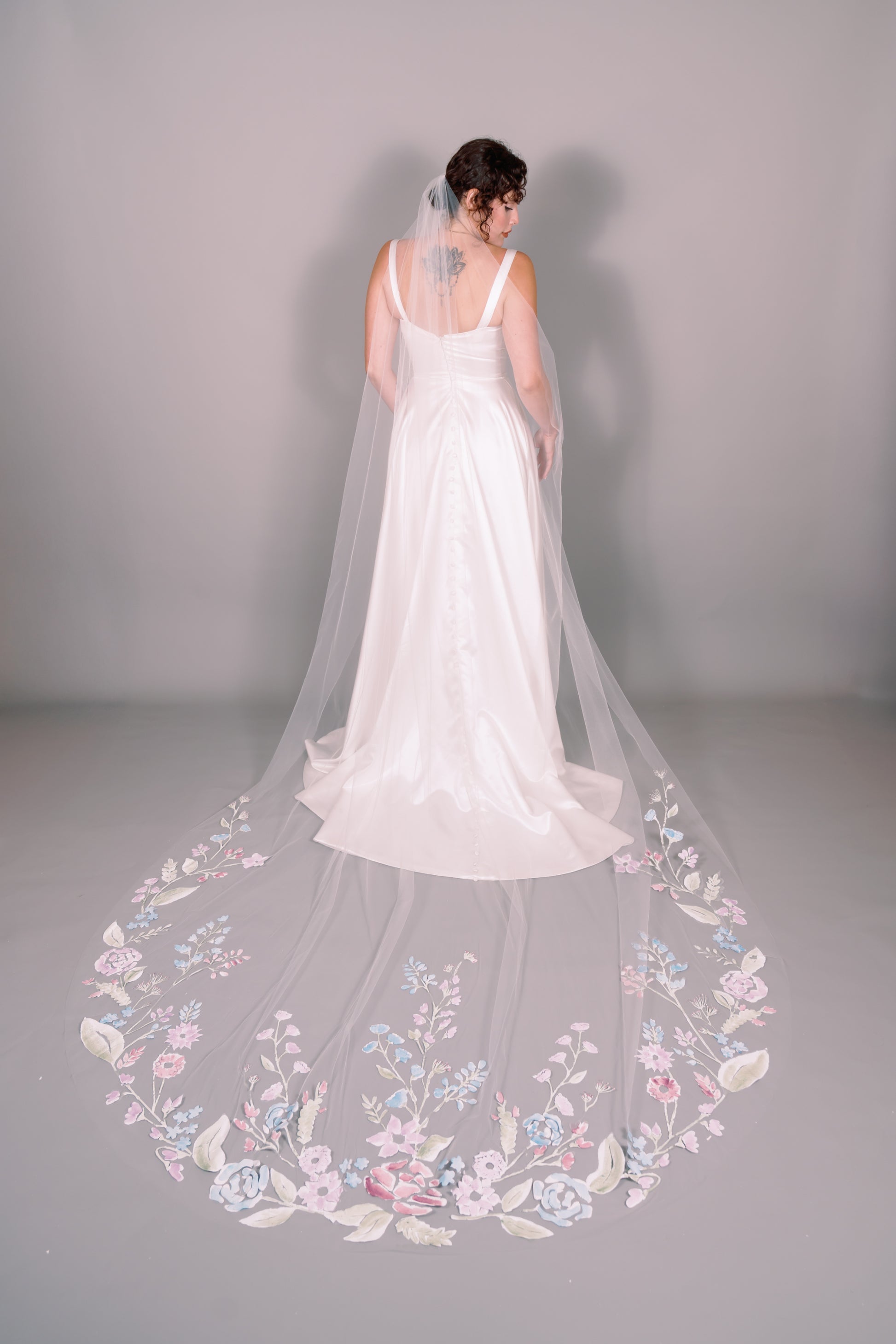 Wildflowers Hand-Painted Cathedral Veil