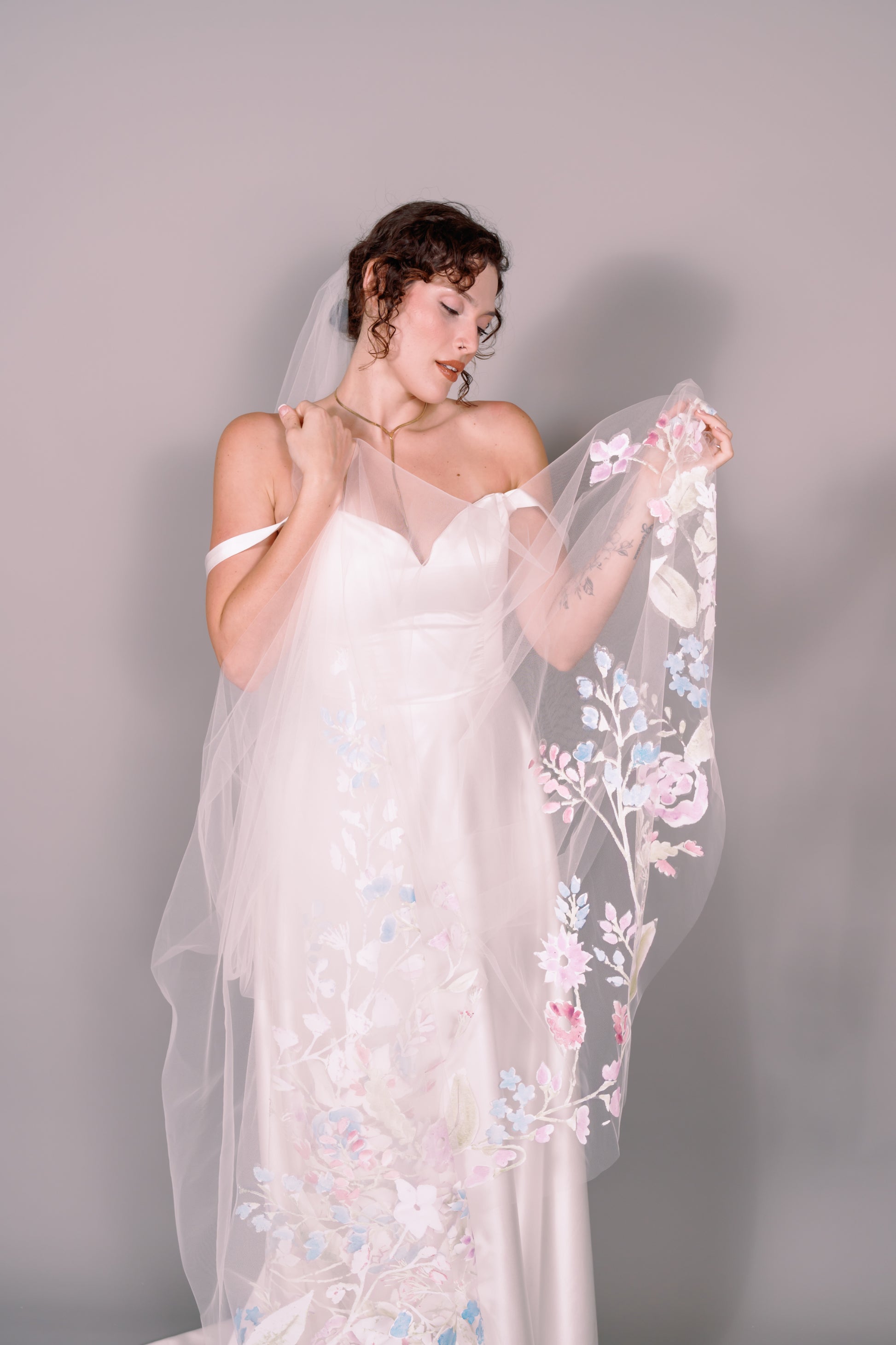 Wildflowers Hand-Painted Cathedral Veil