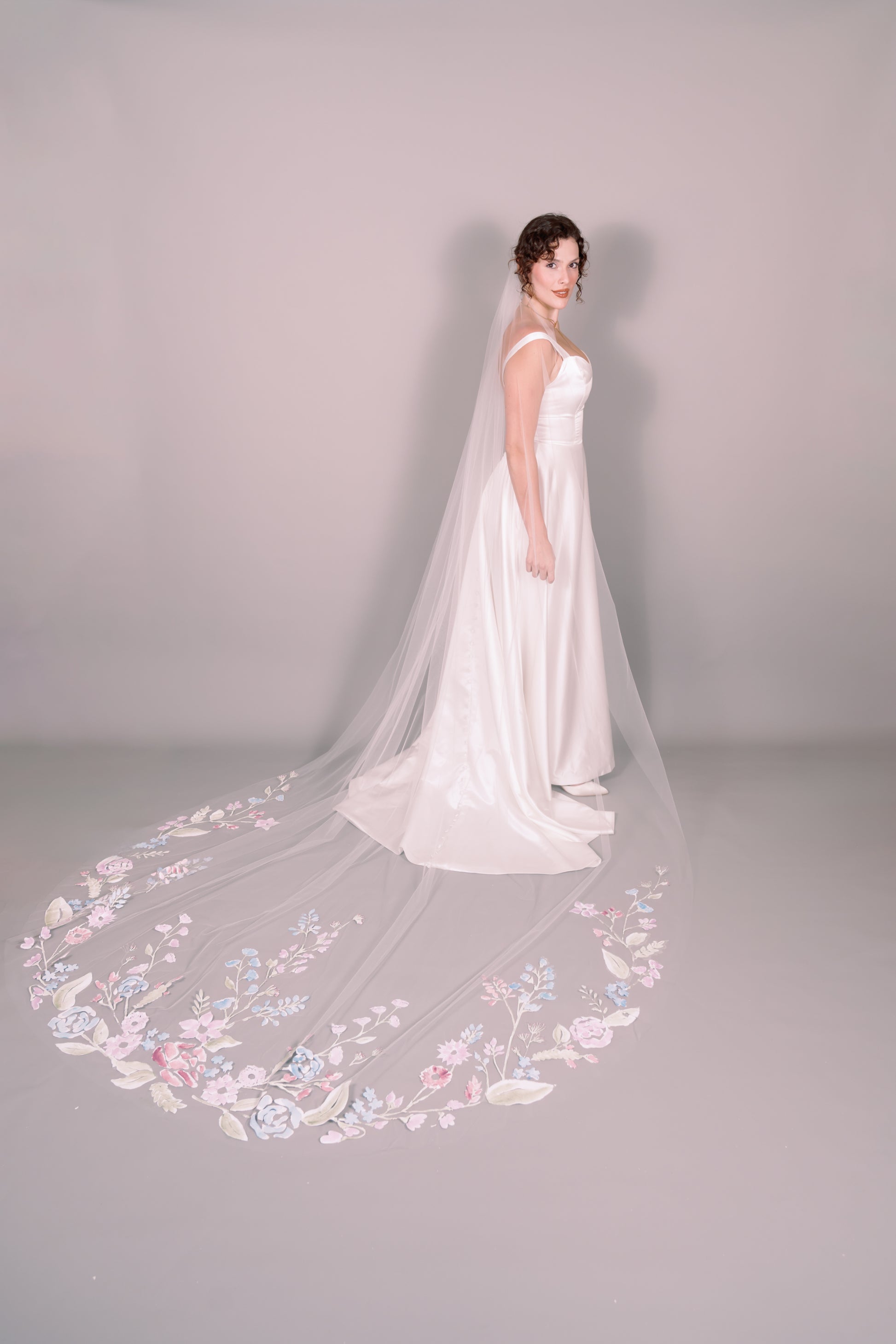 Wildflowers Hand-Painted Cathedral Veil