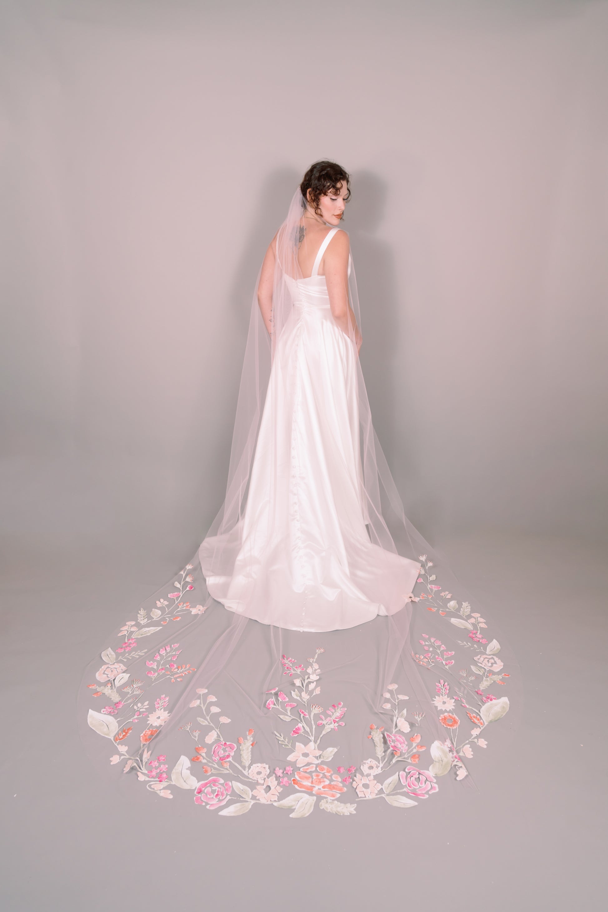 Wildflowers Hand-Painted Cathedral Veil