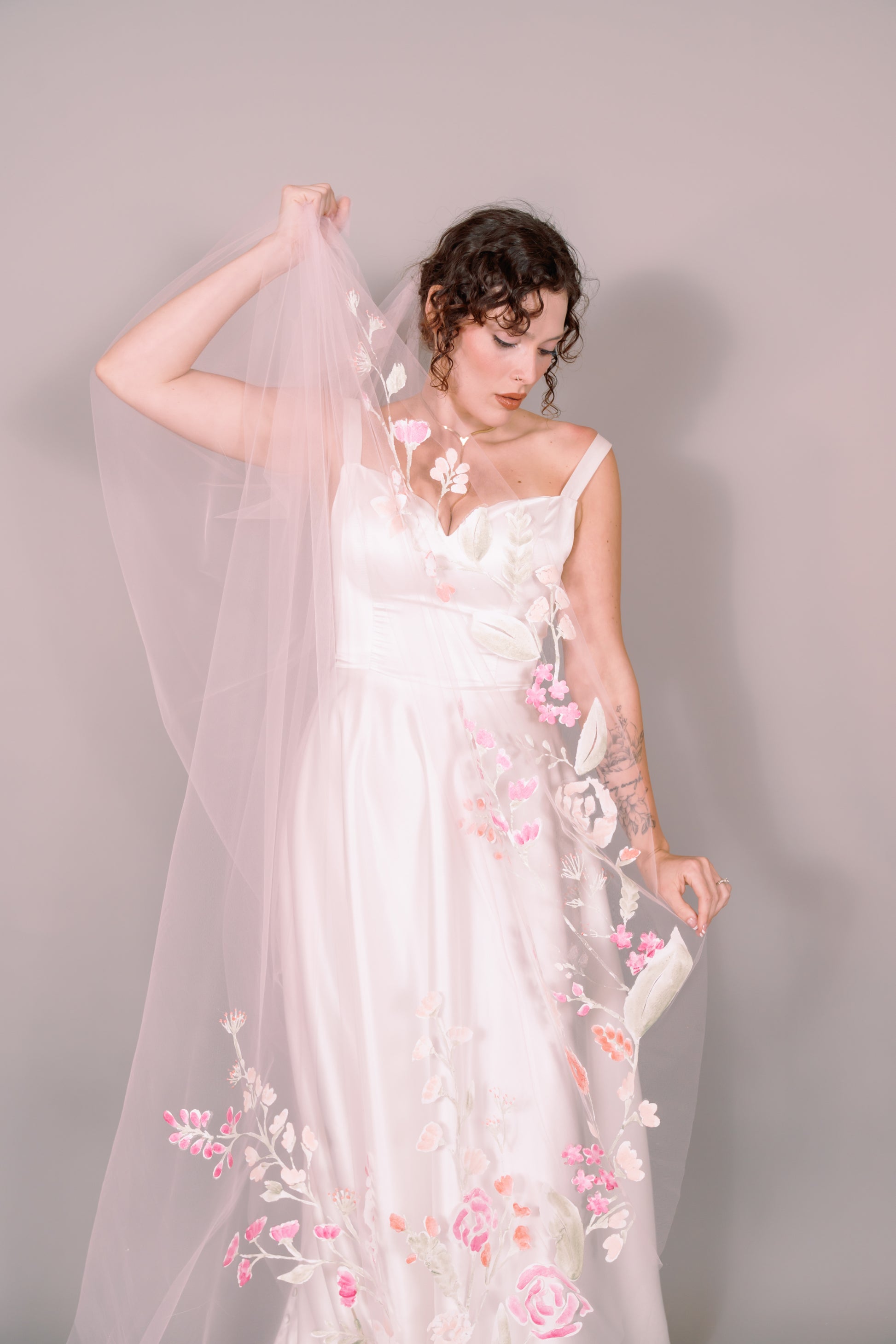 Wildflowers Hand-Painted Cathedral Veil