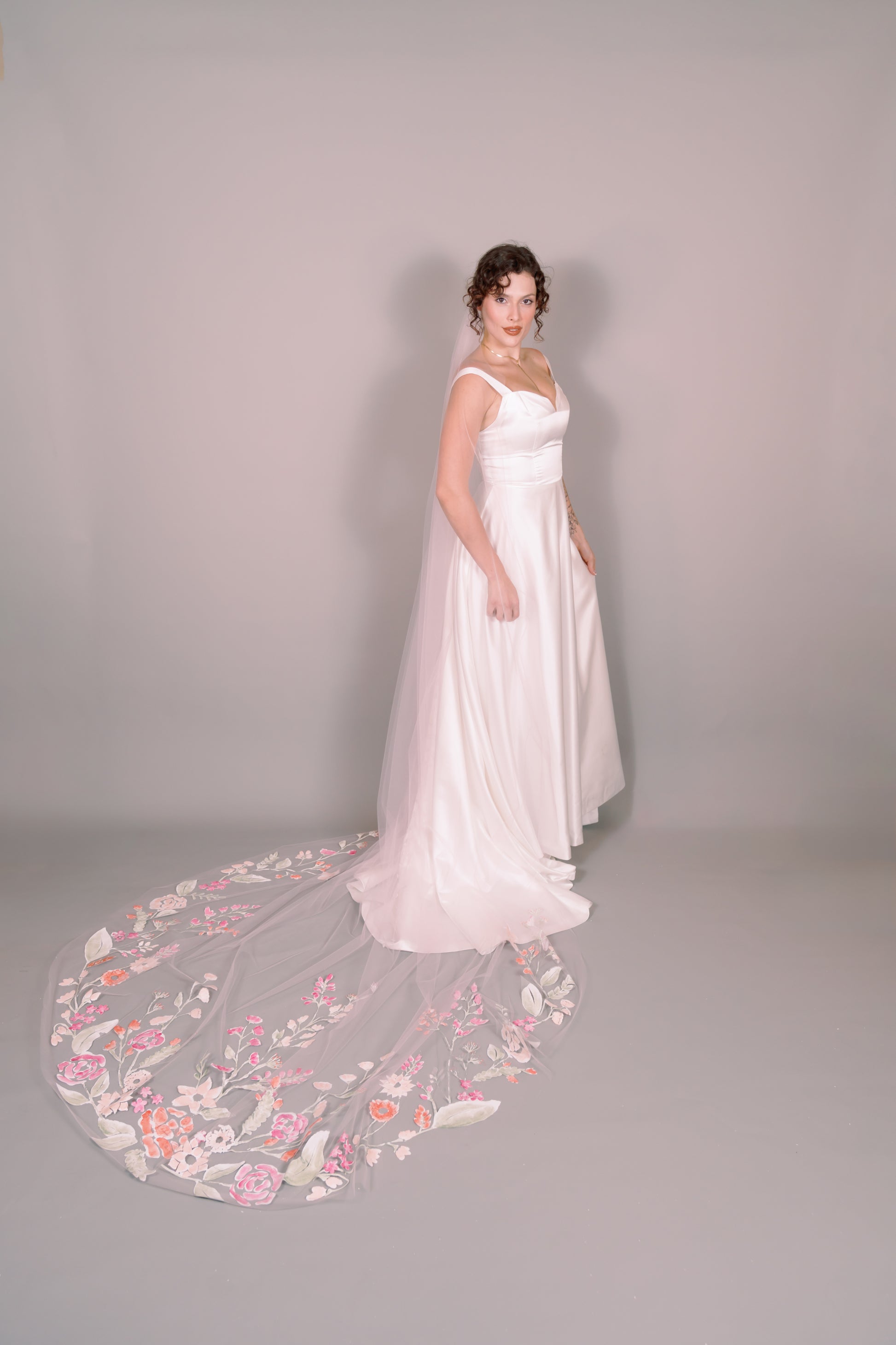 Wildflowers Hand-Painted Cathedral Veil