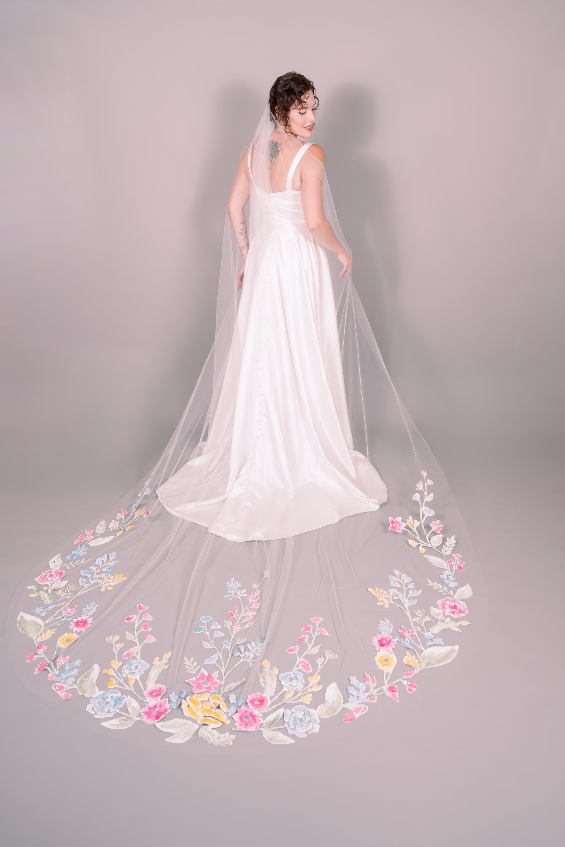 Wildflowers Hand-Painted Cathedral Veil