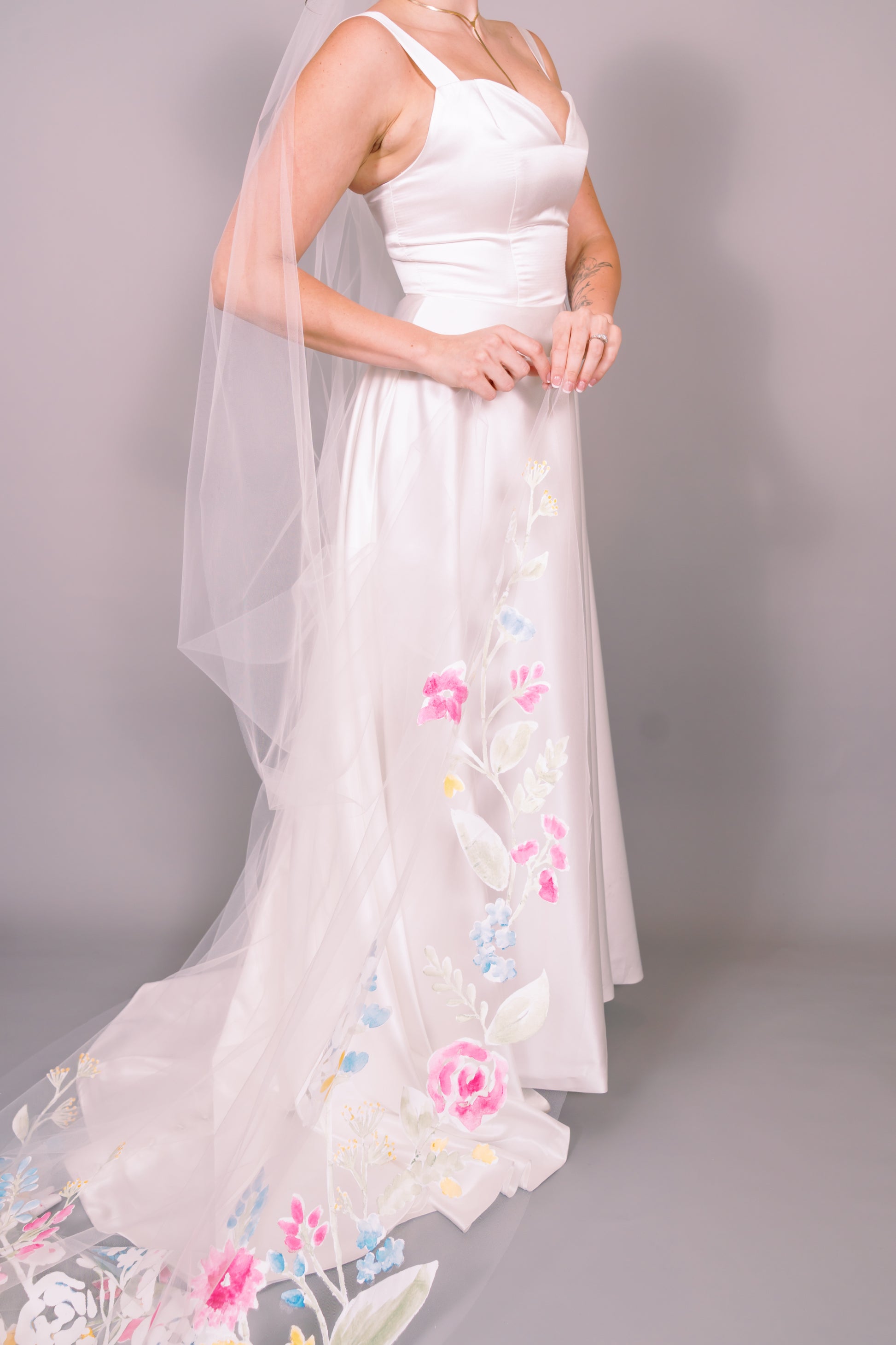 Wildflowers Hand-Painted Cathedral Veil