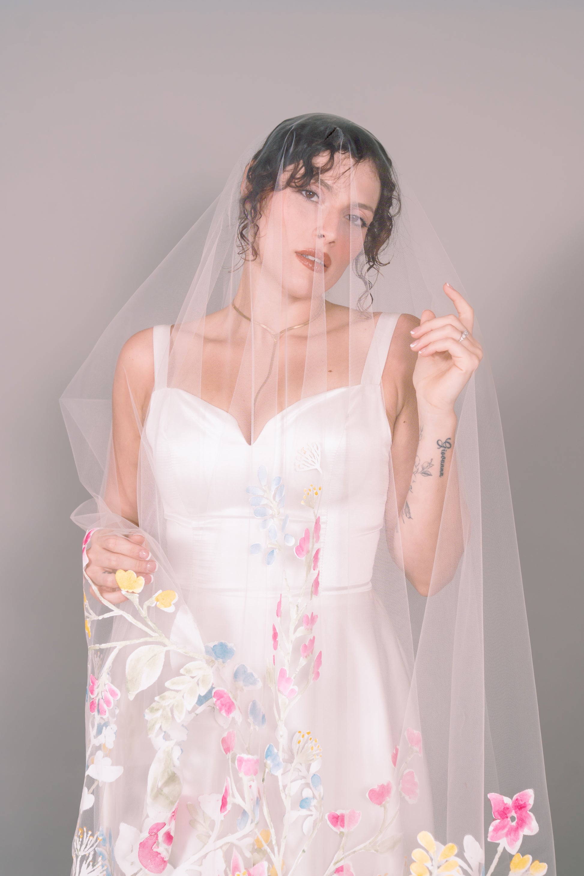 Wildflowers Hand-Painted Cathedral Veil