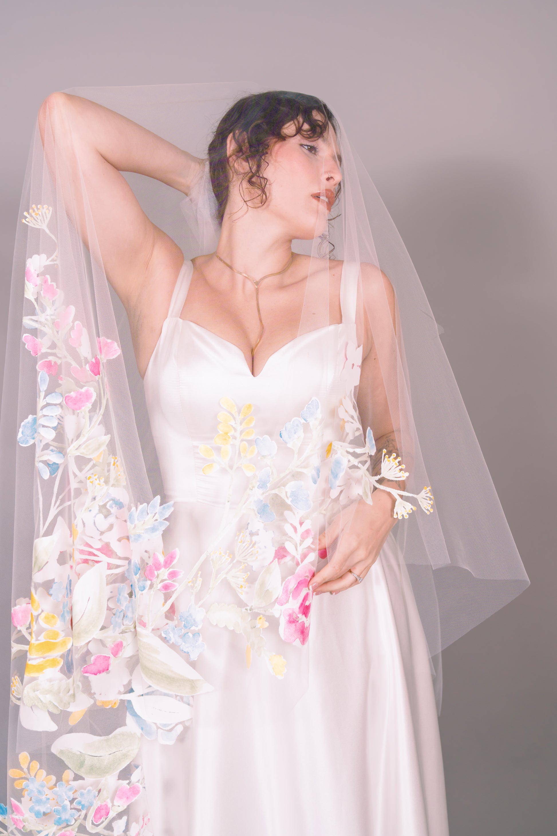 Wildflowers Hand-Painted Cathedral Veil