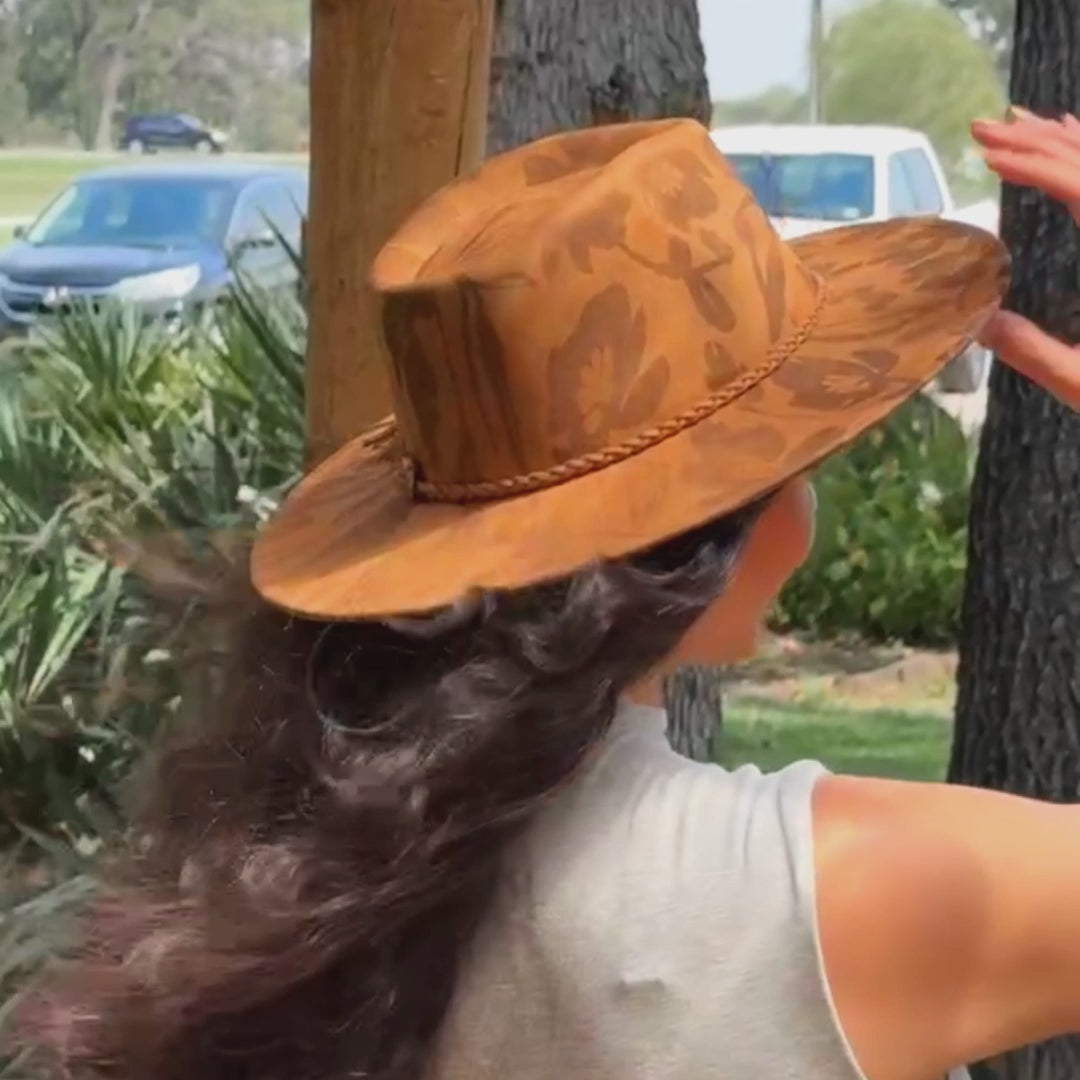 Tonal Floral Suede Rancher Hat