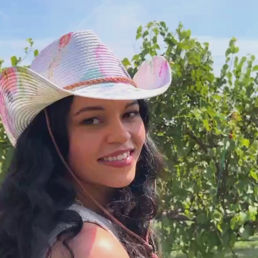 Watercolor Peonies Straw Cowboy Hat