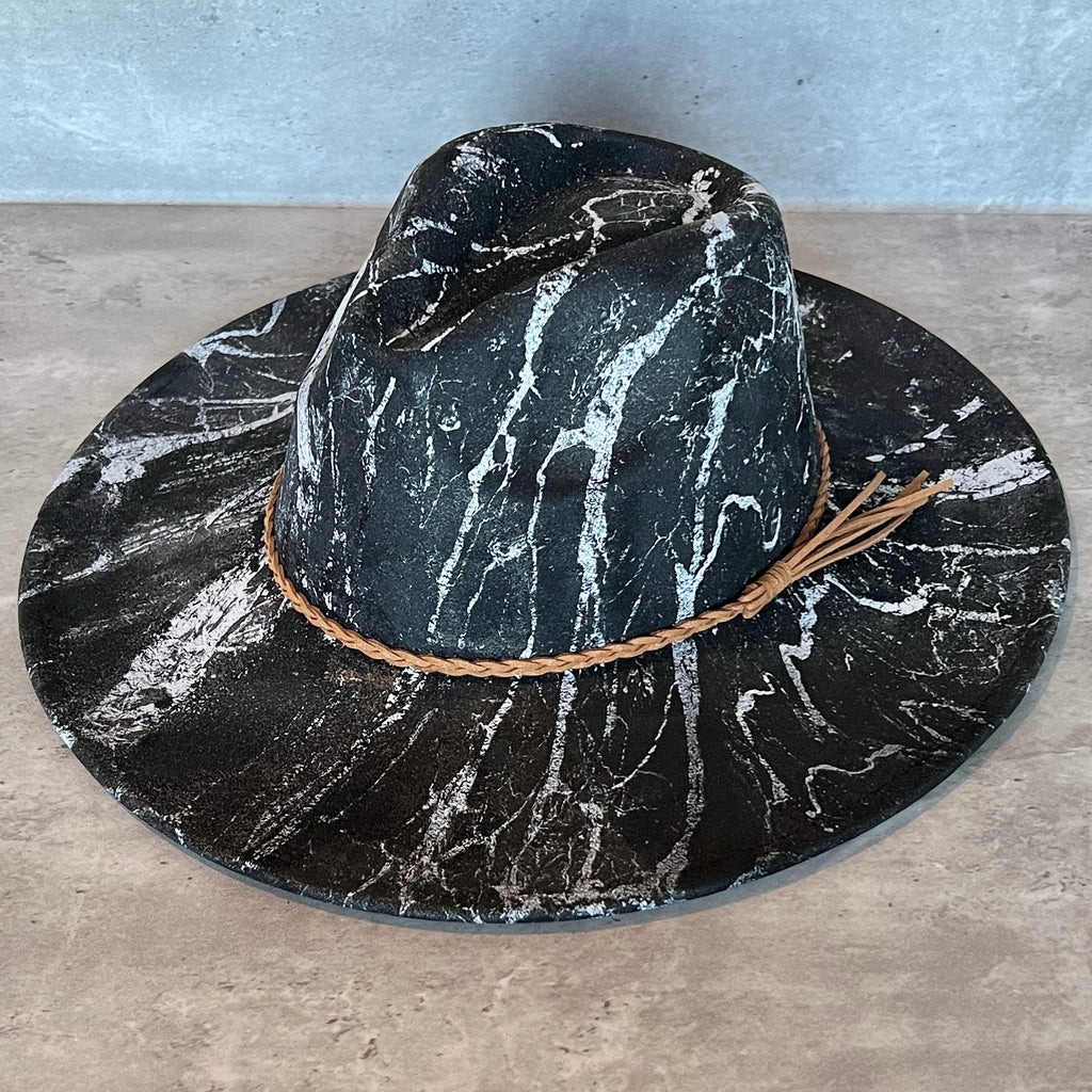 White Marbled Wide Brim Suede Rancher Hat