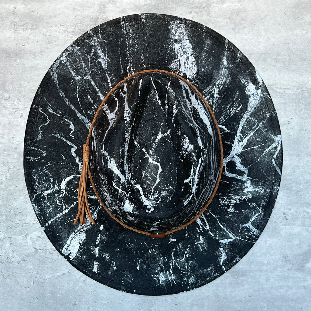 White Marbled Wide Brim Suede Rancher Hat