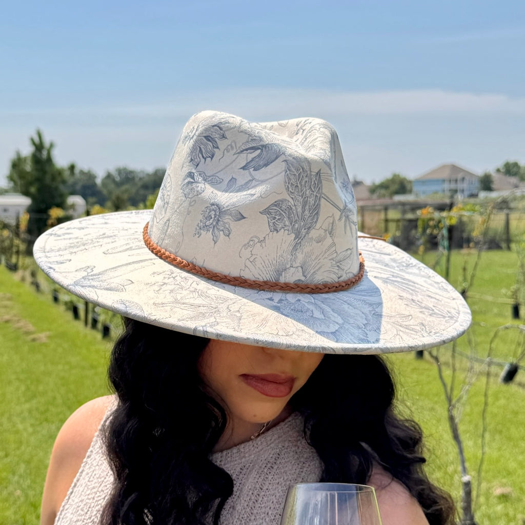 Blue Chinoiserie Suede Rancher Hat