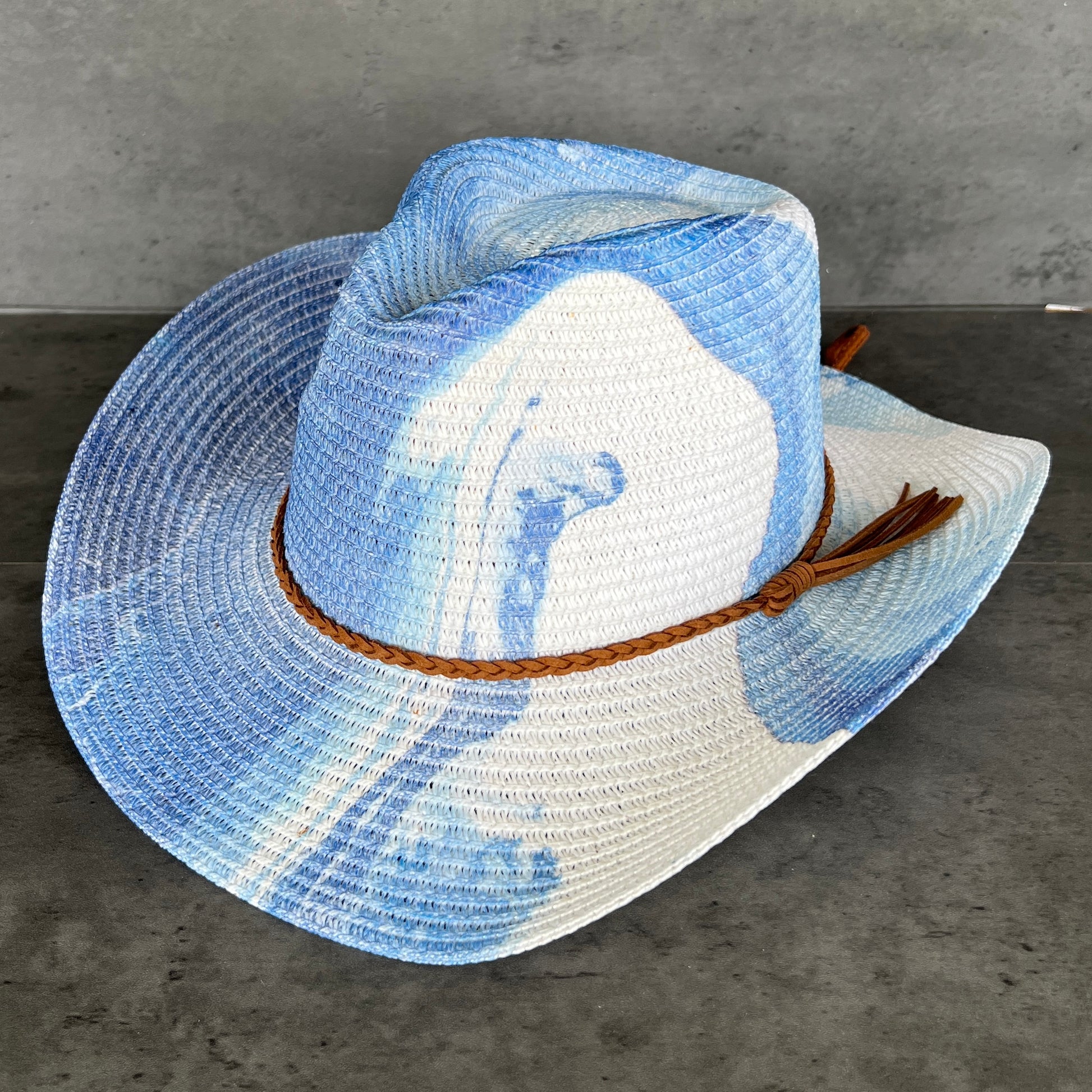 Blue Marbled Straw Cowboy Hat
