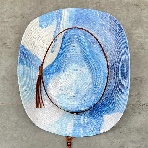 Blue Marbled Straw Cowboy Hat