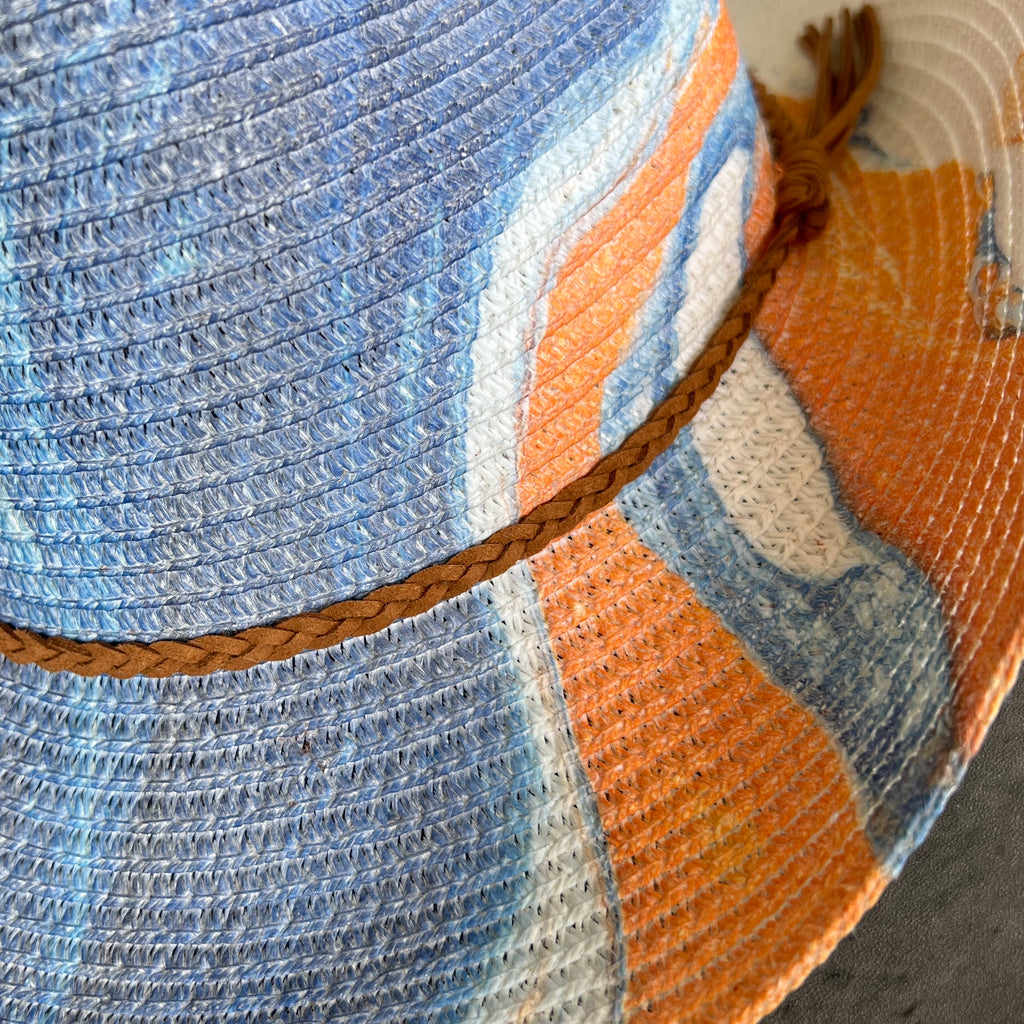 Blue + Orange Marbled Straw Cowboy Hat