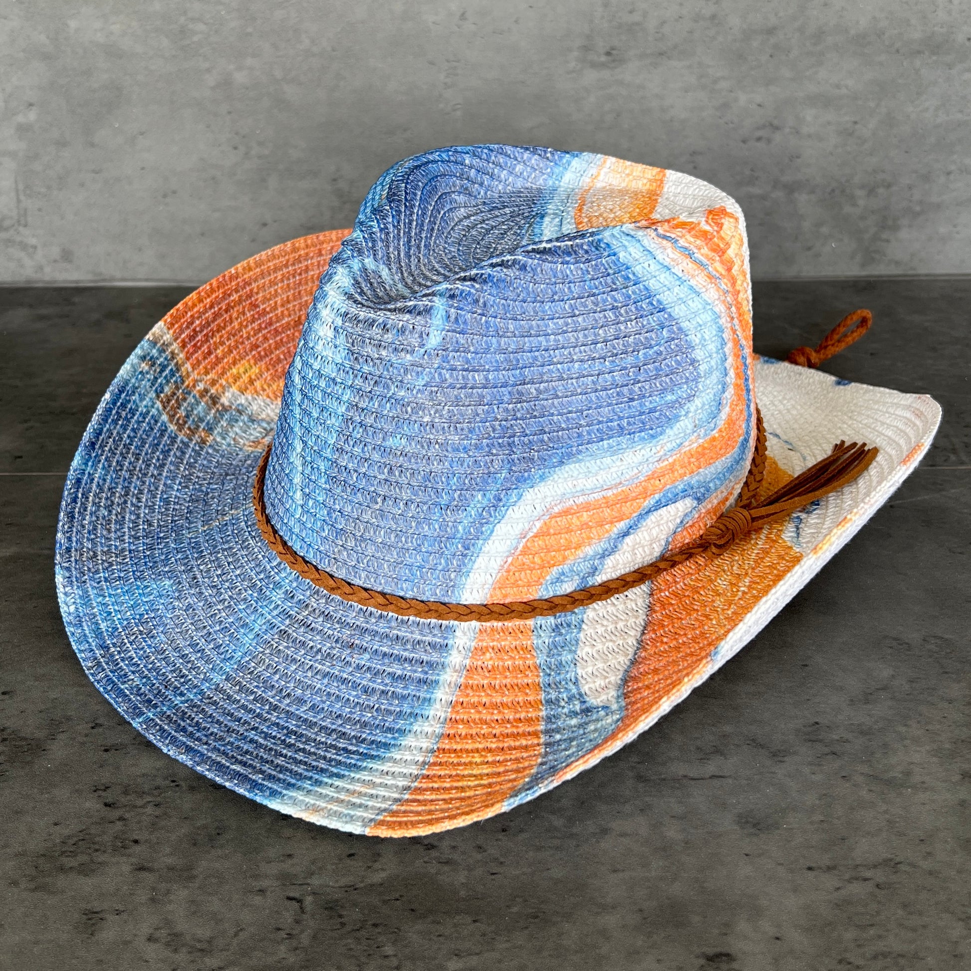 Blue + Orange Marbled Straw Cowboy Hat