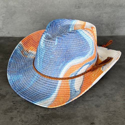 Blue + Orange Marbled Straw Cowboy Hat