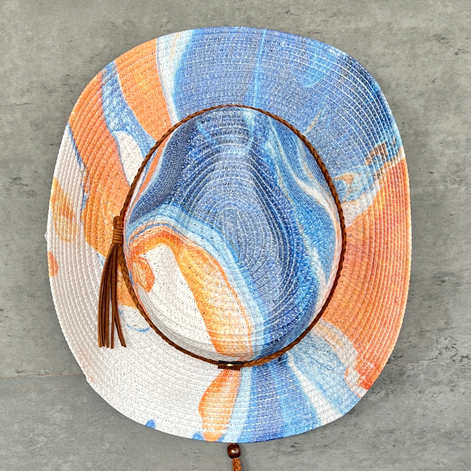 Blue + Orange Marbled Straw Cowboy Hat