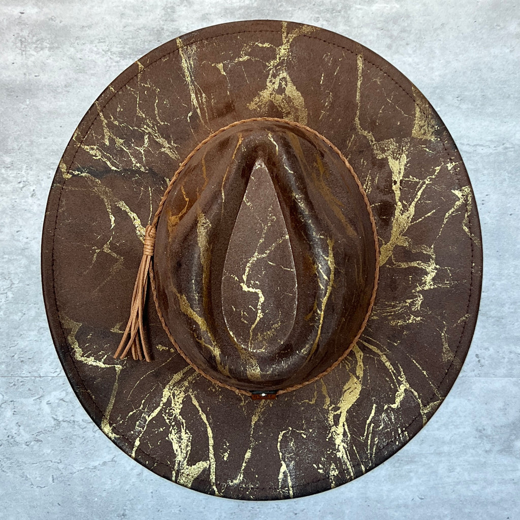 Gold Marbled Wide Brim Suede Rancher Hat