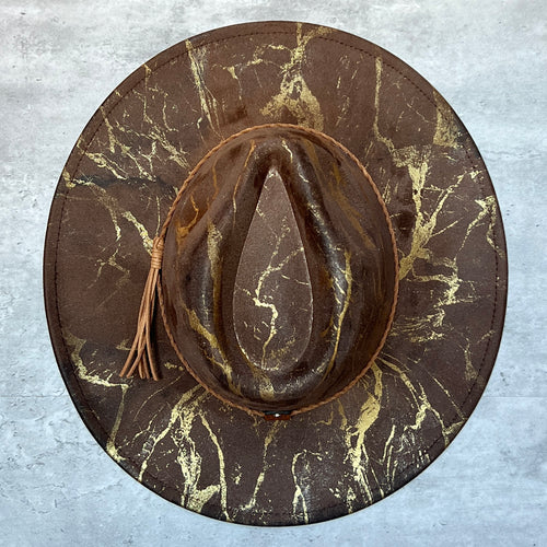 Gold Marbled Wide Brim Suede Rancher Hat