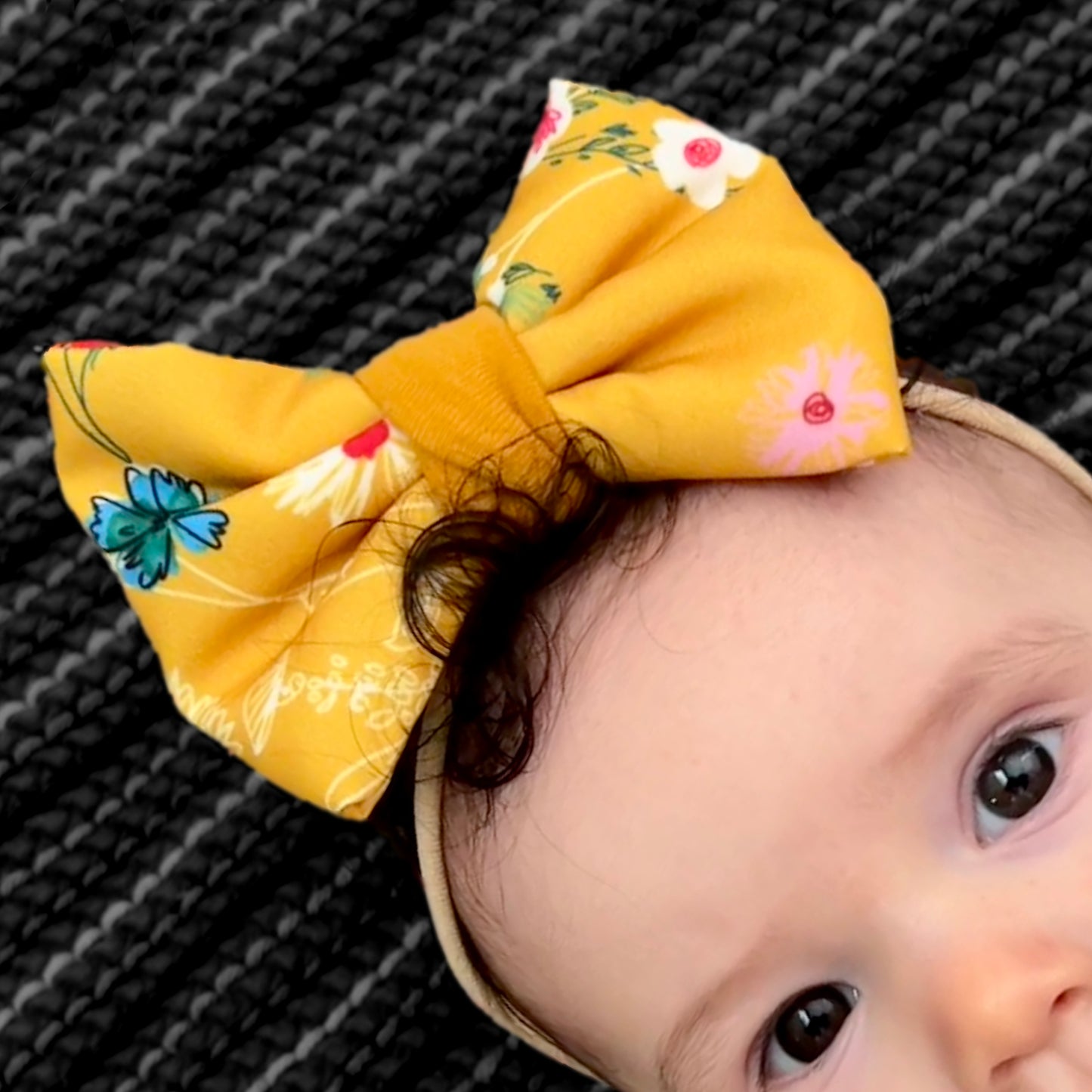 Marigold Floral Print Girl's Hair Bow (matching Mom Tee)