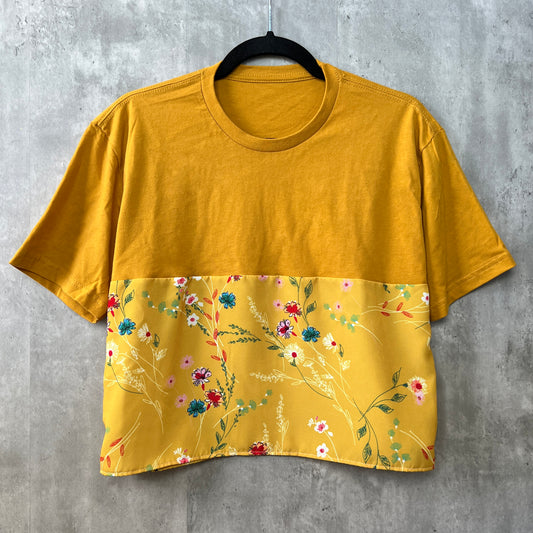 Marigold Floral Print Sporty Crop Tee (matching Girl's Hair Bow)