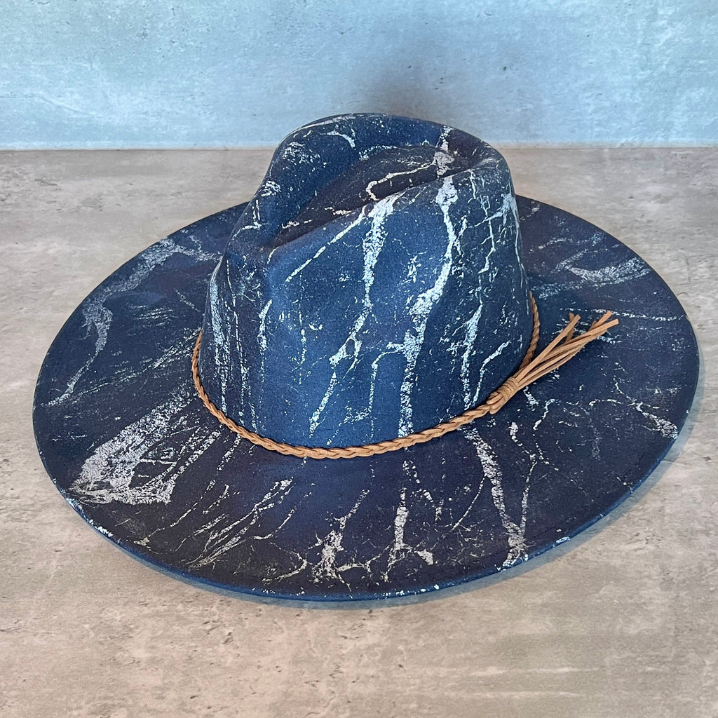 White Marbled Wide Brim Suede Rancher Hat