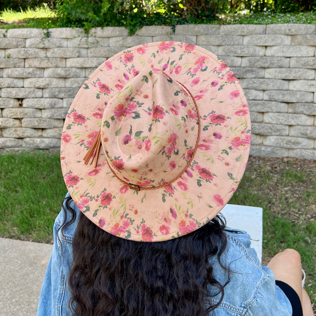 Red Roses Suede Rancher Hat - Pinched Front
