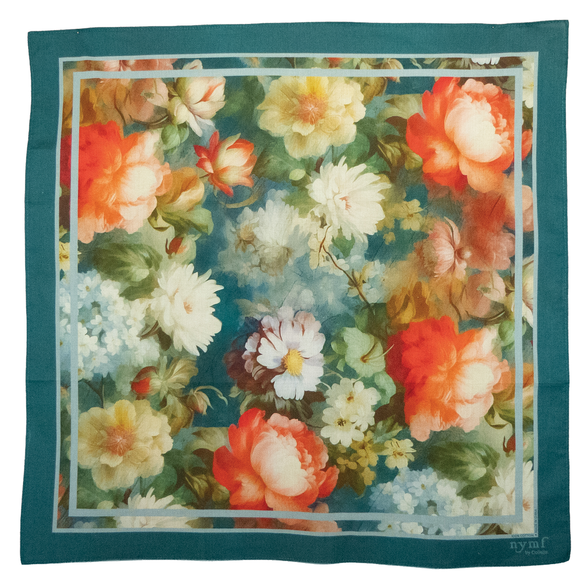 Rococo blue floral cotton bandana with pink and cream flowers