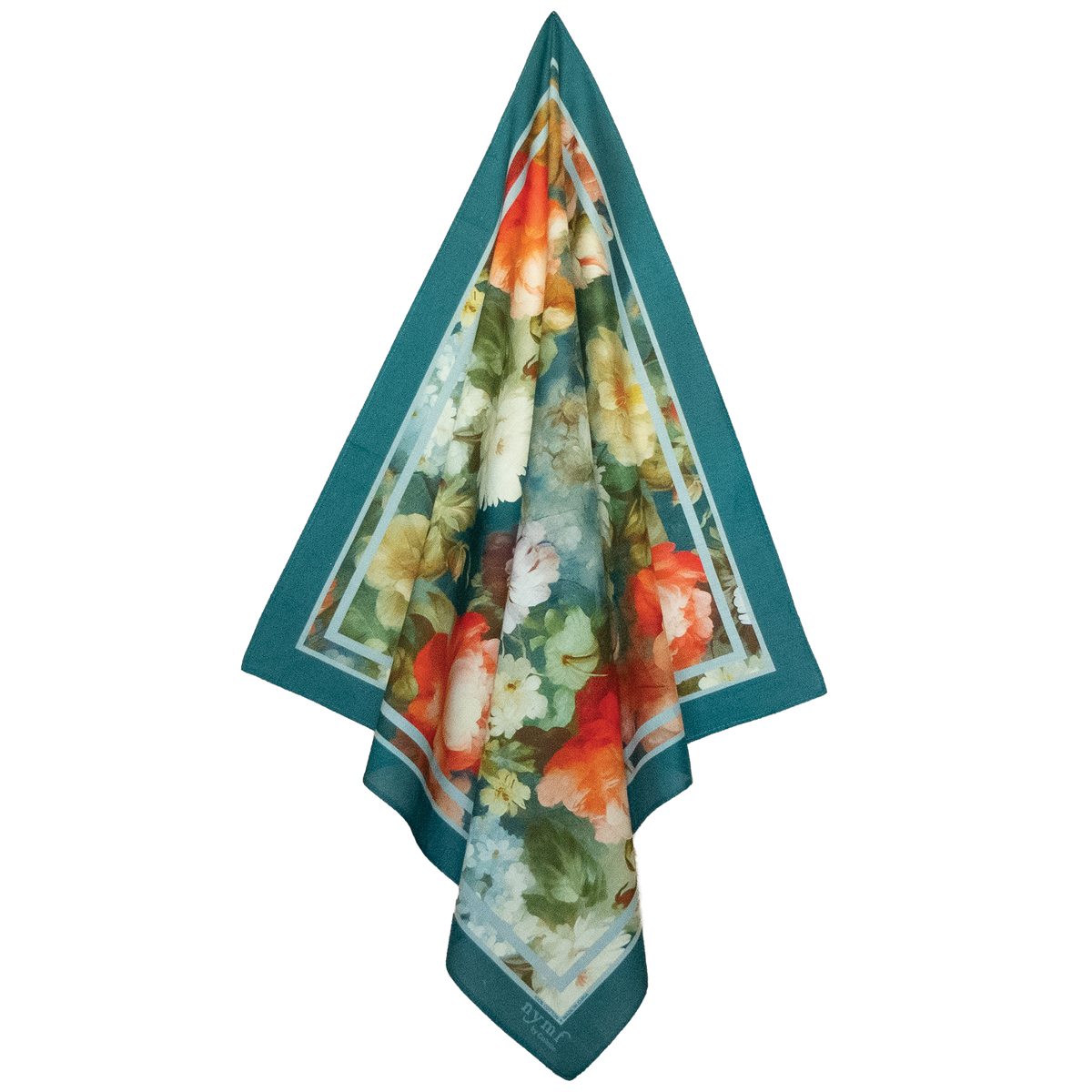 Blue floral cotton bandana featuring large-scale Rococo artwork