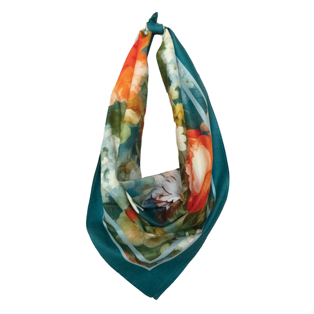 Blue floral cotton bandana featuring large-scale Rococo artwork